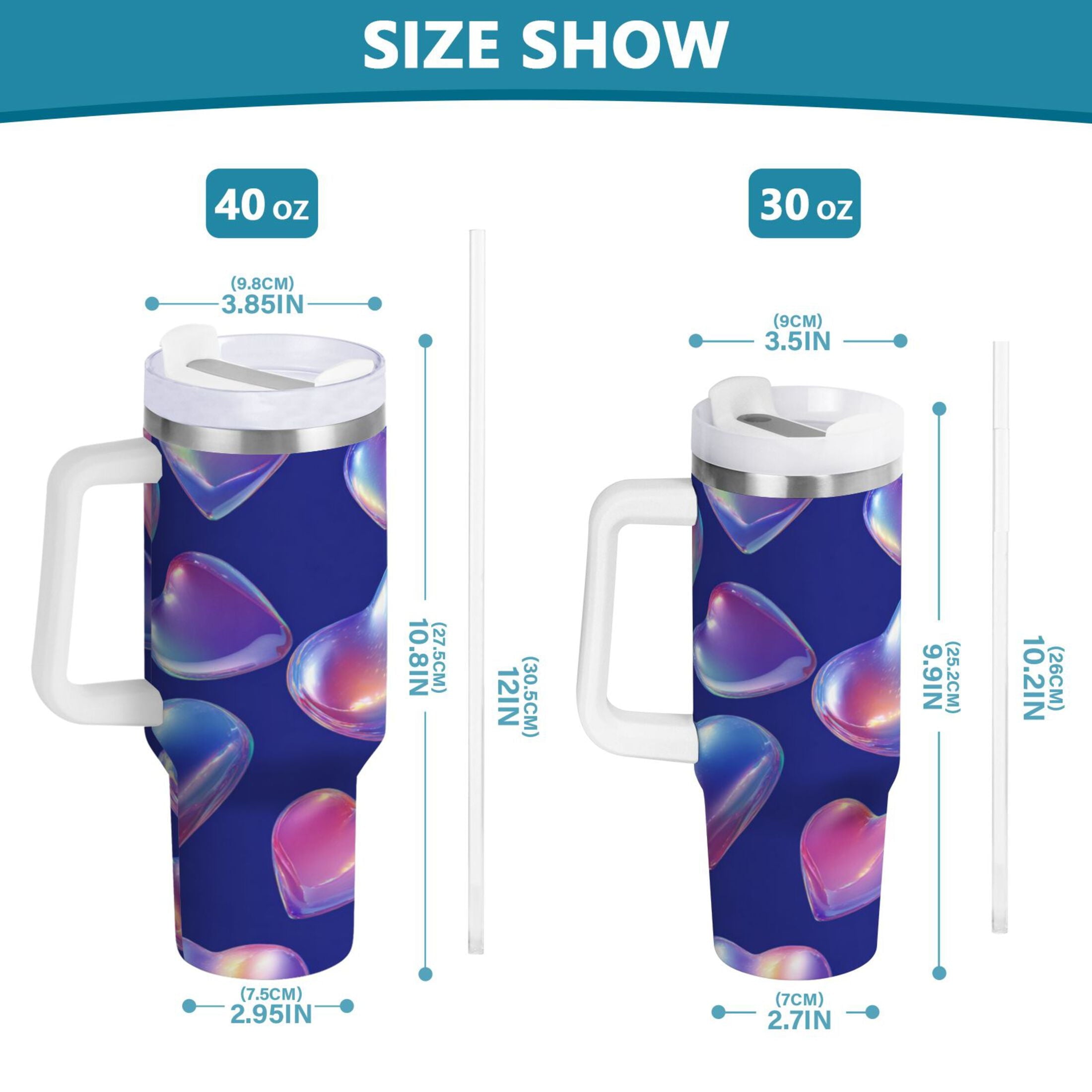 30 oz Insulated Stainless Steel Tumbler Double Wall Stainless Steel Tumbler with 2-Way Drinking Pink-purple Hearts