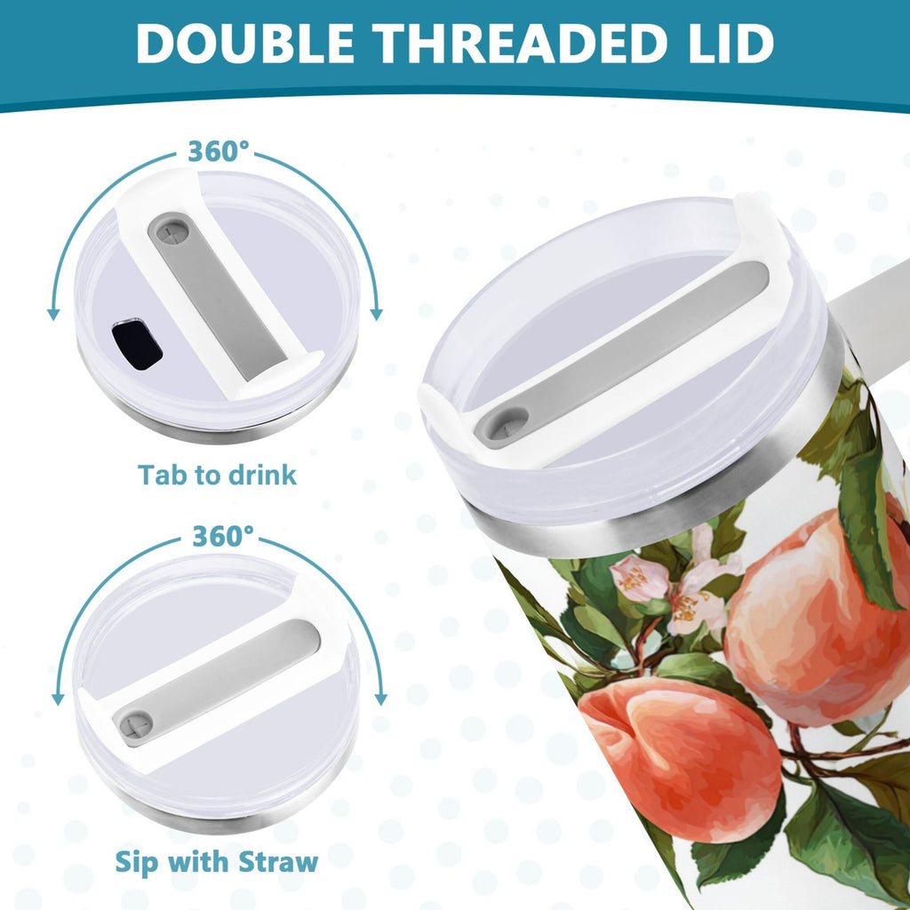 30 oz Insulated Stainless Steel Tumbler Double Wall Stainless Steel Tumbler with 2-Way Drinking Peach Fruit Pattern