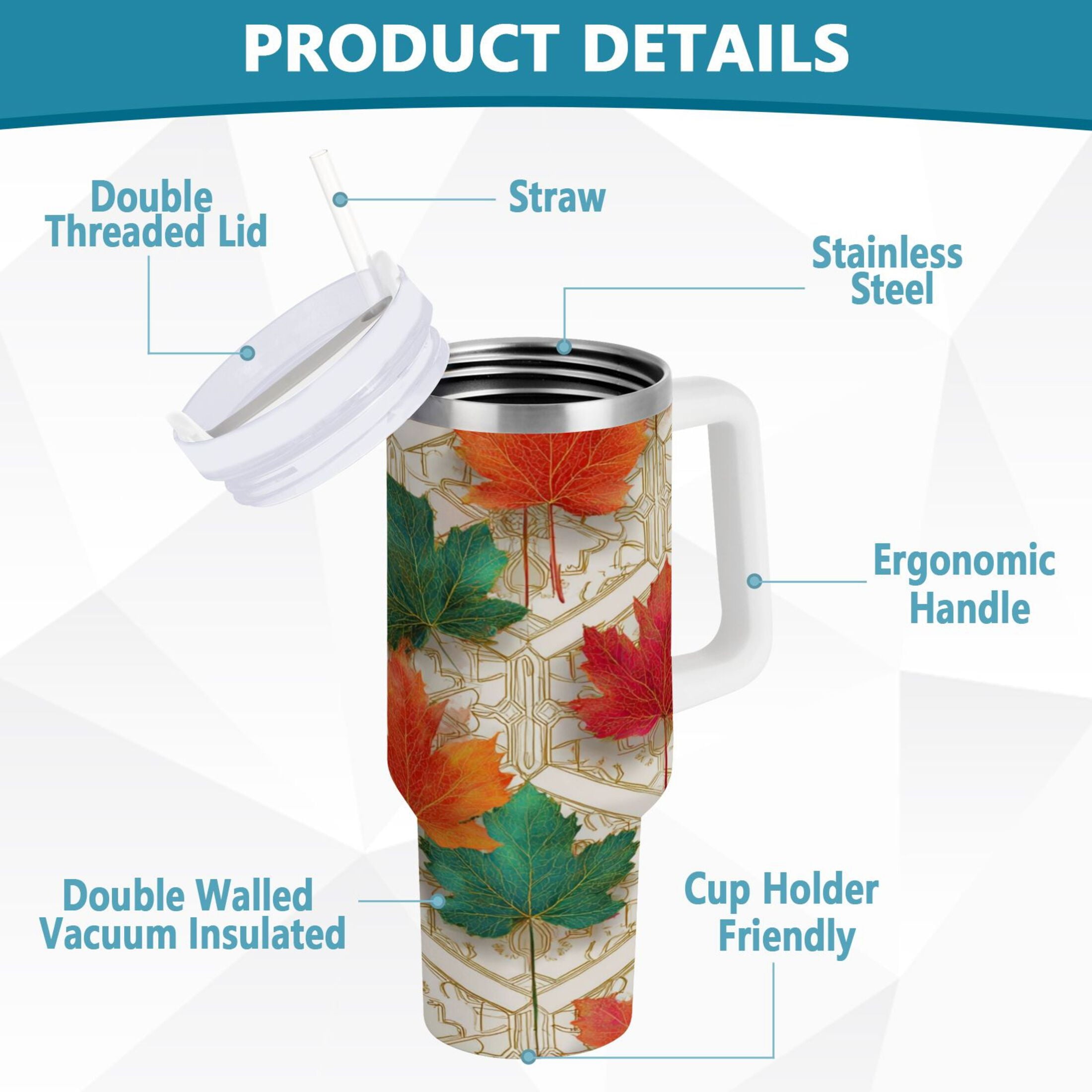 30 oz Insulated Stainless Steel Tumbler Double Wall Stainless Steel Tumbler with 2-Way Drinking Green and Red Maple Leaves