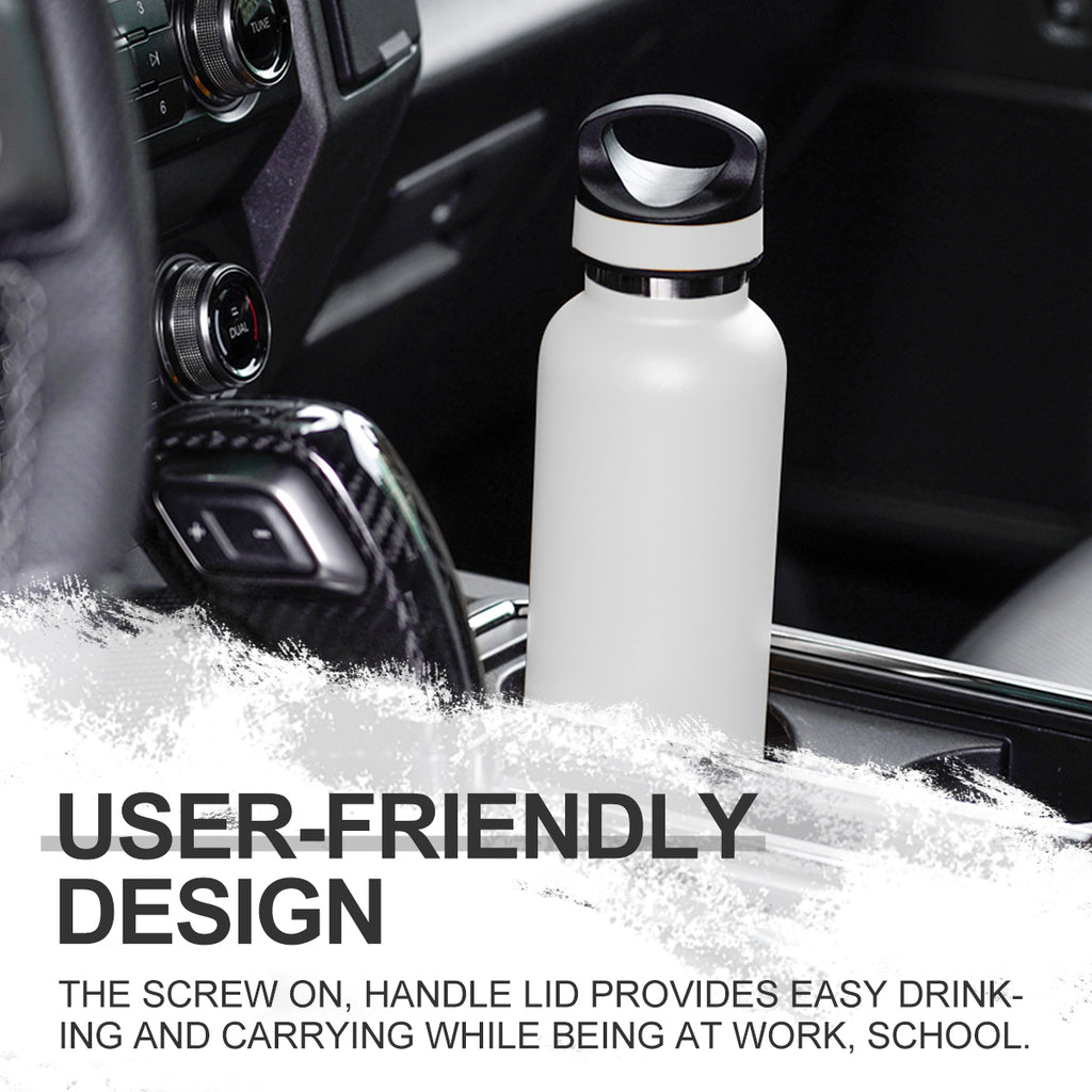 LIFE'S EASY 20 oz. Sports Insulated Water Bottle with Lid. Stainless Steel Vacuum Double Wall Thermo for Modern Hot and Cold Drinks, Simple Metal Hydro Canteen for Travel Men and Women (White)