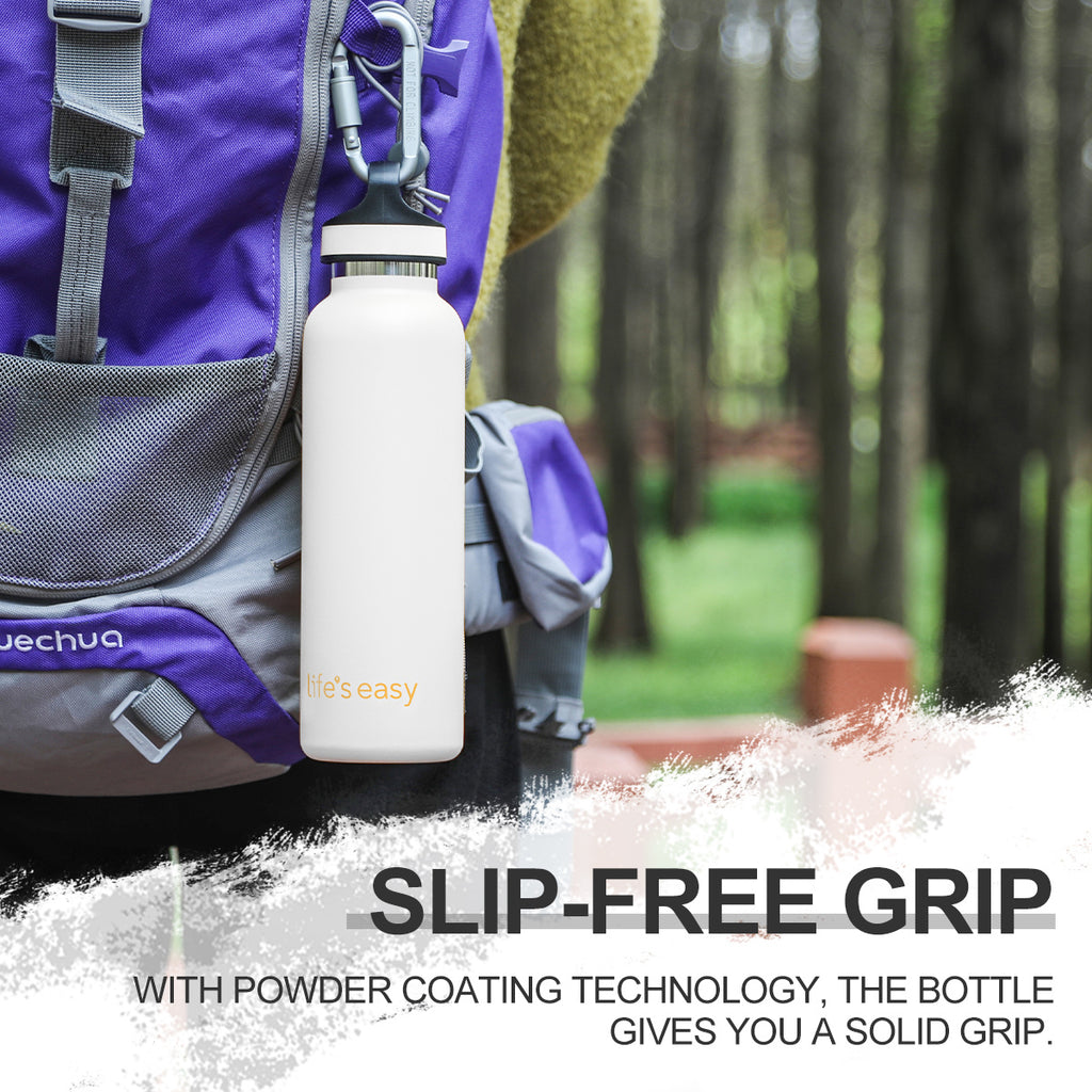 LIFE'S EASY 20 oz. Sports Insulated Water Bottle with Lid. Stainless Steel Vacuum Double Wall Thermo for Modern Hot and Cold Drinks, Simple Metal Hydro Canteen for Travel Men and Women (White)