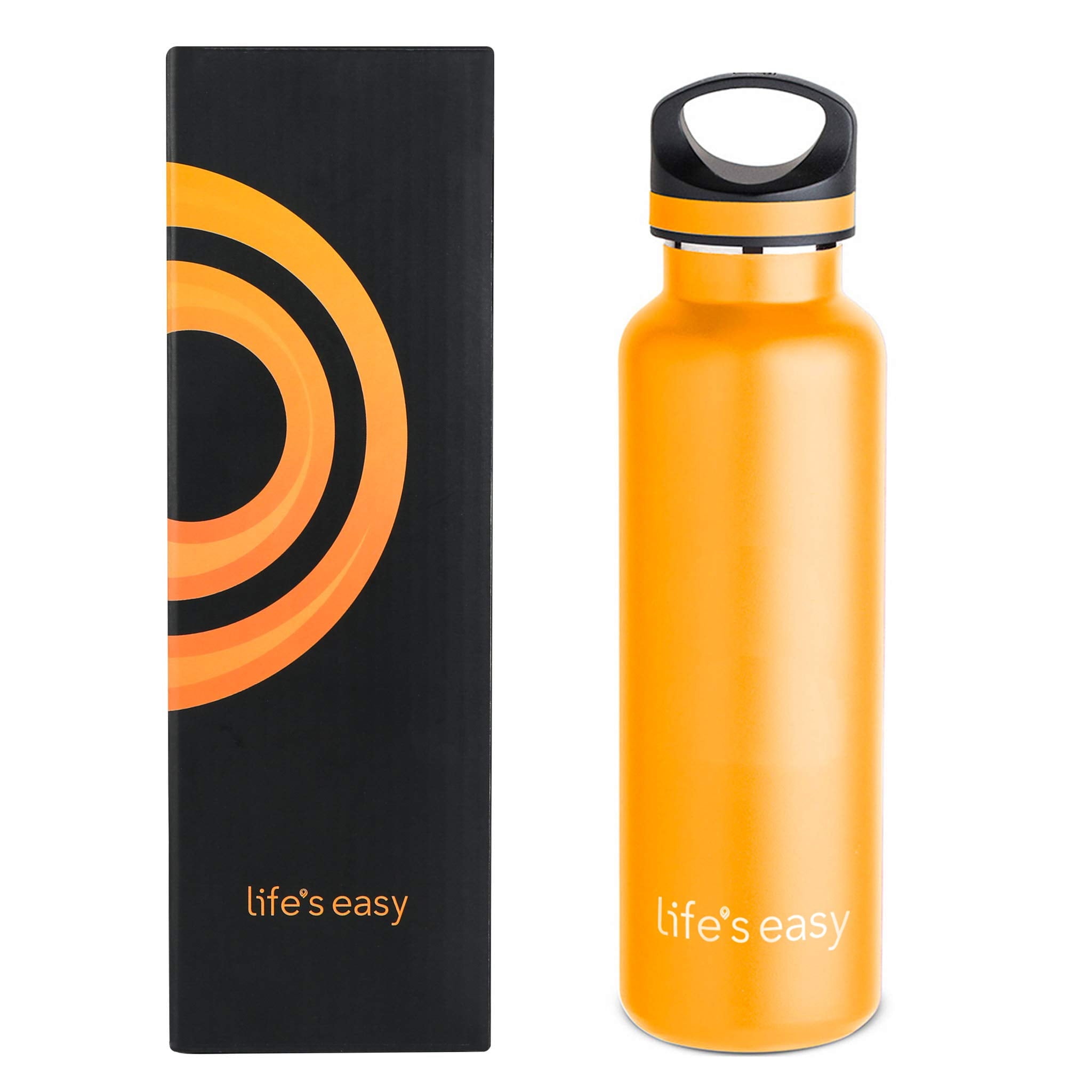 LIFE'S EASY 20 oz. Sports Insulated Water Bottle with Lid. Stainless Steel Vacuum Double Wall Thermo for Modern Hot and Cold Drinks, Simple Metal Hydro Canteen for Travel Men and Women (White)