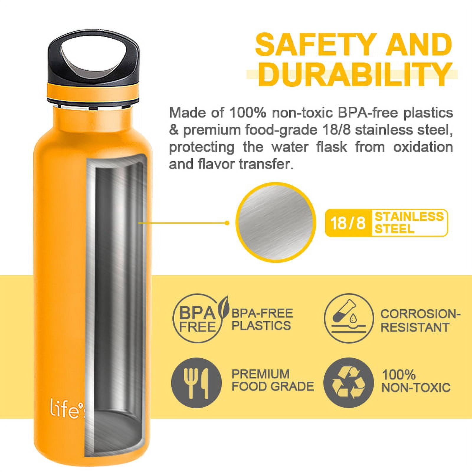LIFE'S EASY 20 oz. Sports Insulated Water Bottle with Lid. Stainless Steel Vacuum Double Wall Thermo for Modern Hot and Cold Drinks, Simple Metal Hydro Canteen for Travel Men and Women (White)