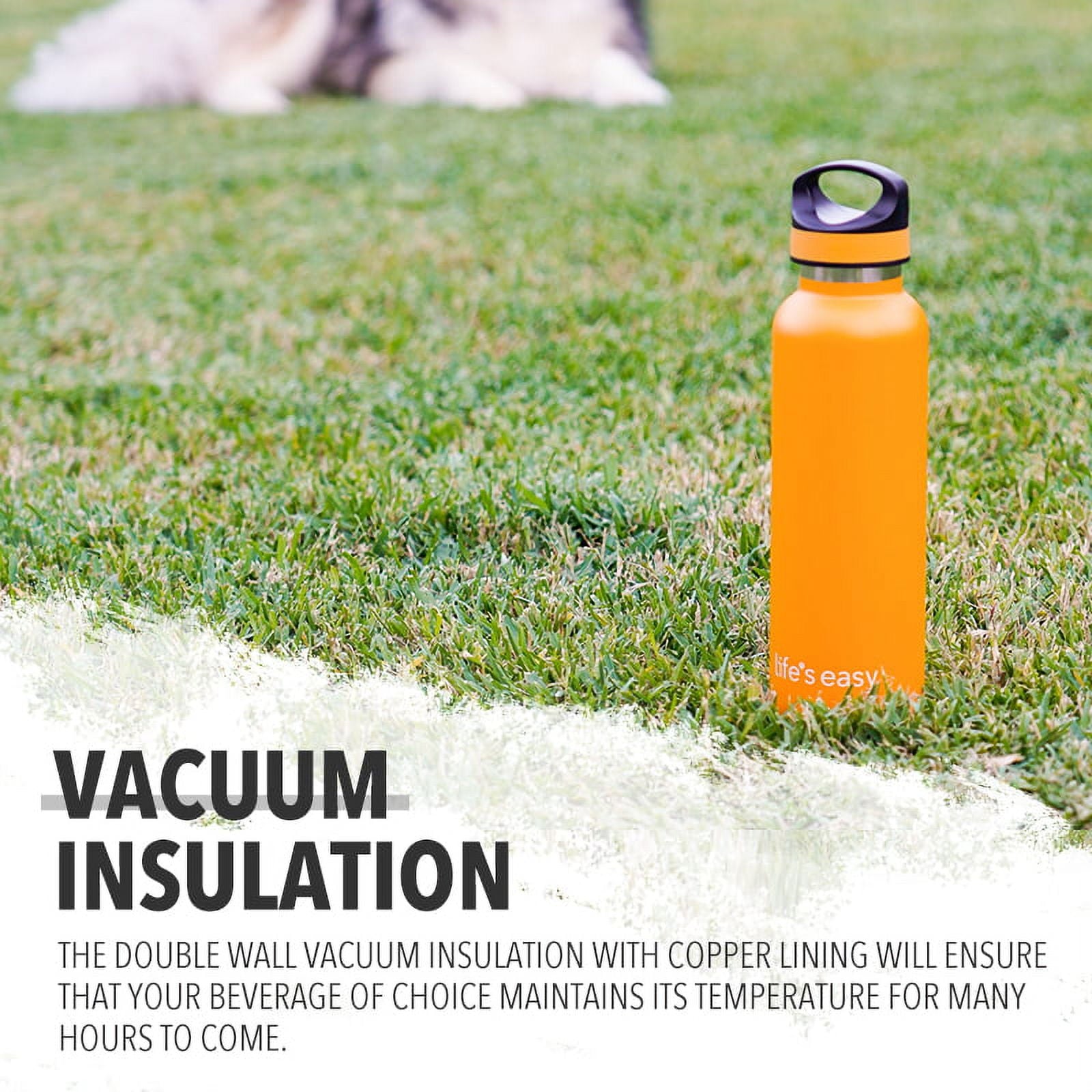 LIFE'S EASY 20 oz. Sports Insulated Water Bottle with Lid. Stainless Steel Vacuum Double Wall Thermo for Modern Hot and Cold Drinks, Simple Metal Hydro Canteen for Travel Men and Women (White)