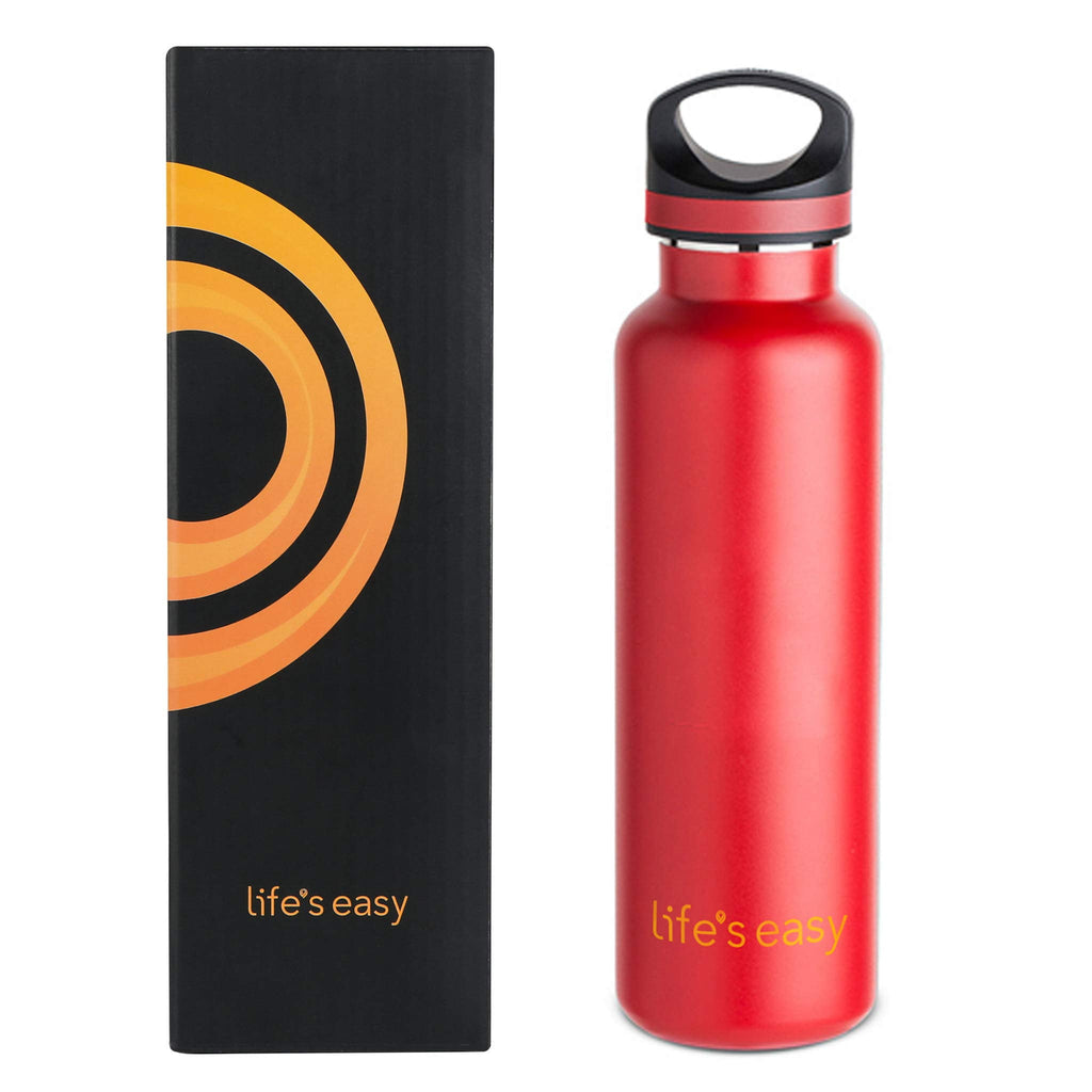LIFE'S EASY 20 oz. Sports Insulated Water Bottle with Lid. Stainless Steel Vacuum Double Wall Thermo for Modern Hot and Cold Drinks, Simple Metal Hydro Canteen for Travel Men and Women (White)