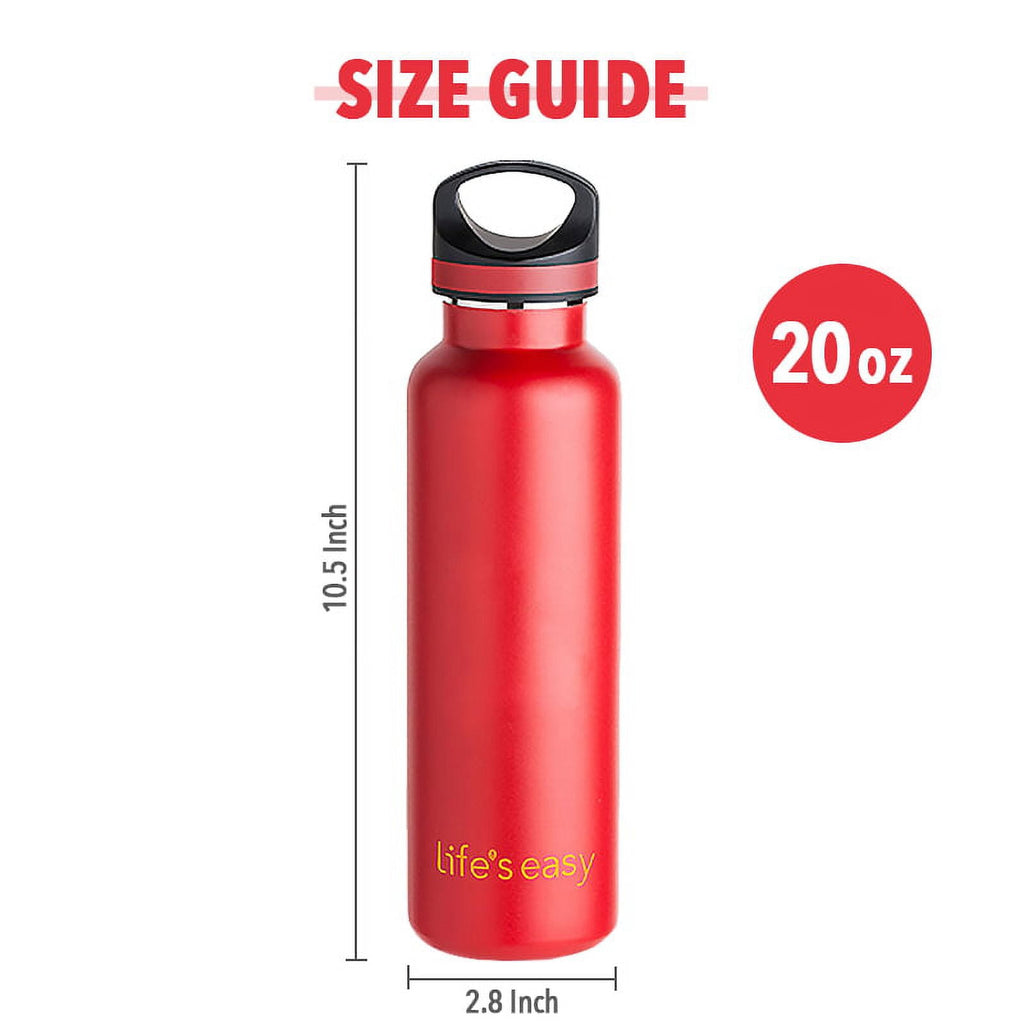 LIFE'S EASY 20 oz. Sports Insulated Water Bottle with Lid. Stainless Steel Vacuum Double Wall Thermo for Modern Hot and Cold Drinks, Simple Metal Hydro Canteen for Travel Men and Women (White)