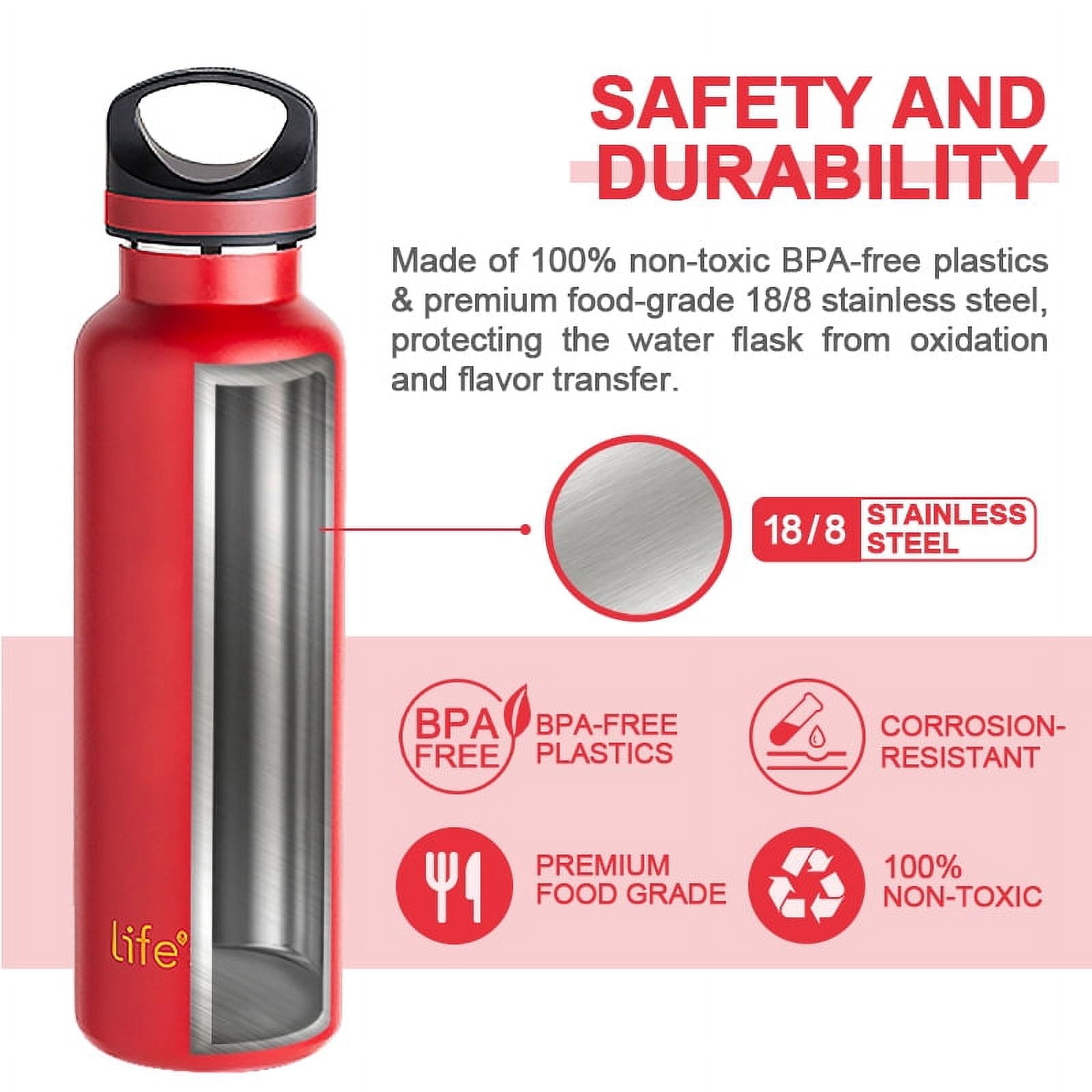 LIFE'S EASY 20 oz. Sports Insulated Water Bottle with Lid. Stainless Steel Vacuum Double Wall Thermo for Modern Hot and Cold Drinks, Simple Metal Hydro Canteen for Travel Men and Women (White)