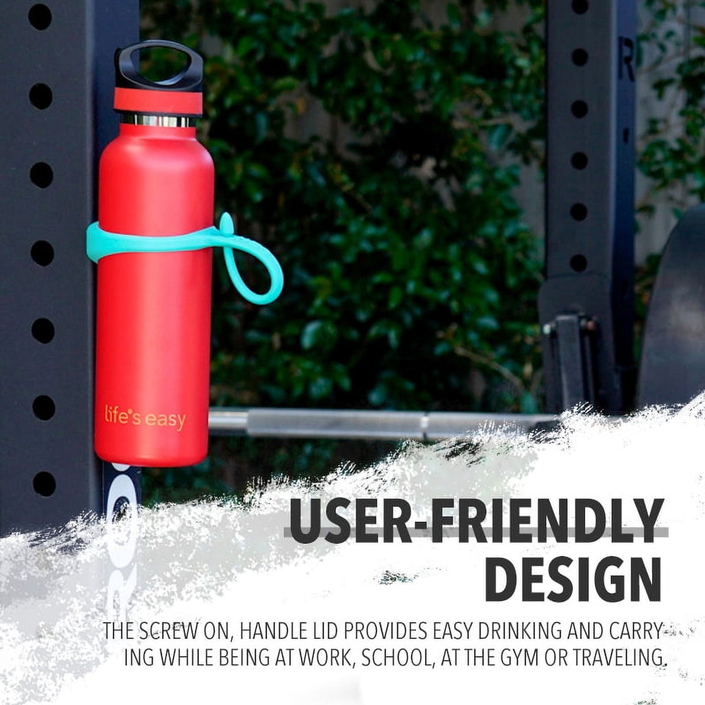 LIFE'S EASY 20 oz. Sports Insulated Water Bottle with Lid. Stainless Steel Vacuum Double Wall Thermo for Modern Hot and Cold Drinks, Simple Metal Hydro Canteen for Travel Men and Women (White)