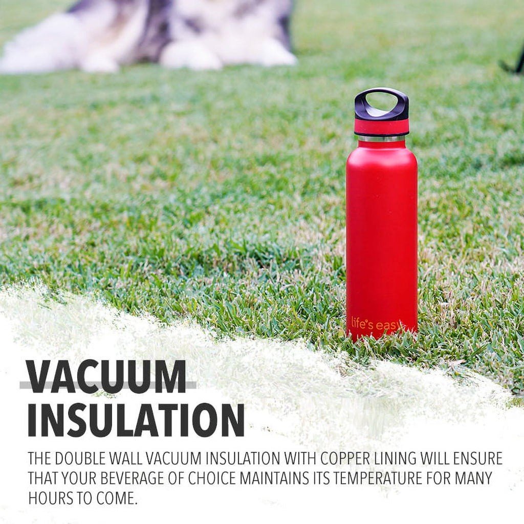 LIFE'S EASY 20 oz. Sports Insulated Water Bottle with Lid. Stainless Steel Vacuum Double Wall Thermo for Modern Hot and Cold Drinks, Simple Metal Hydro Canteen for Travel Men and Women (White)