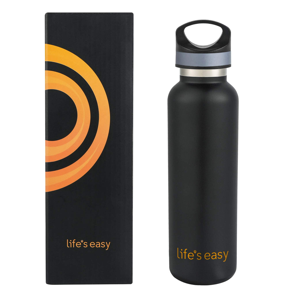 LIFE'S EASY 20 oz. Sports Insulated Water Bottle with Lid. Stainless Steel Vacuum Double Wall Thermo for Modern Hot and Cold Drinks, Simple Metal Hydro Canteen for Travel Men and Women (White)