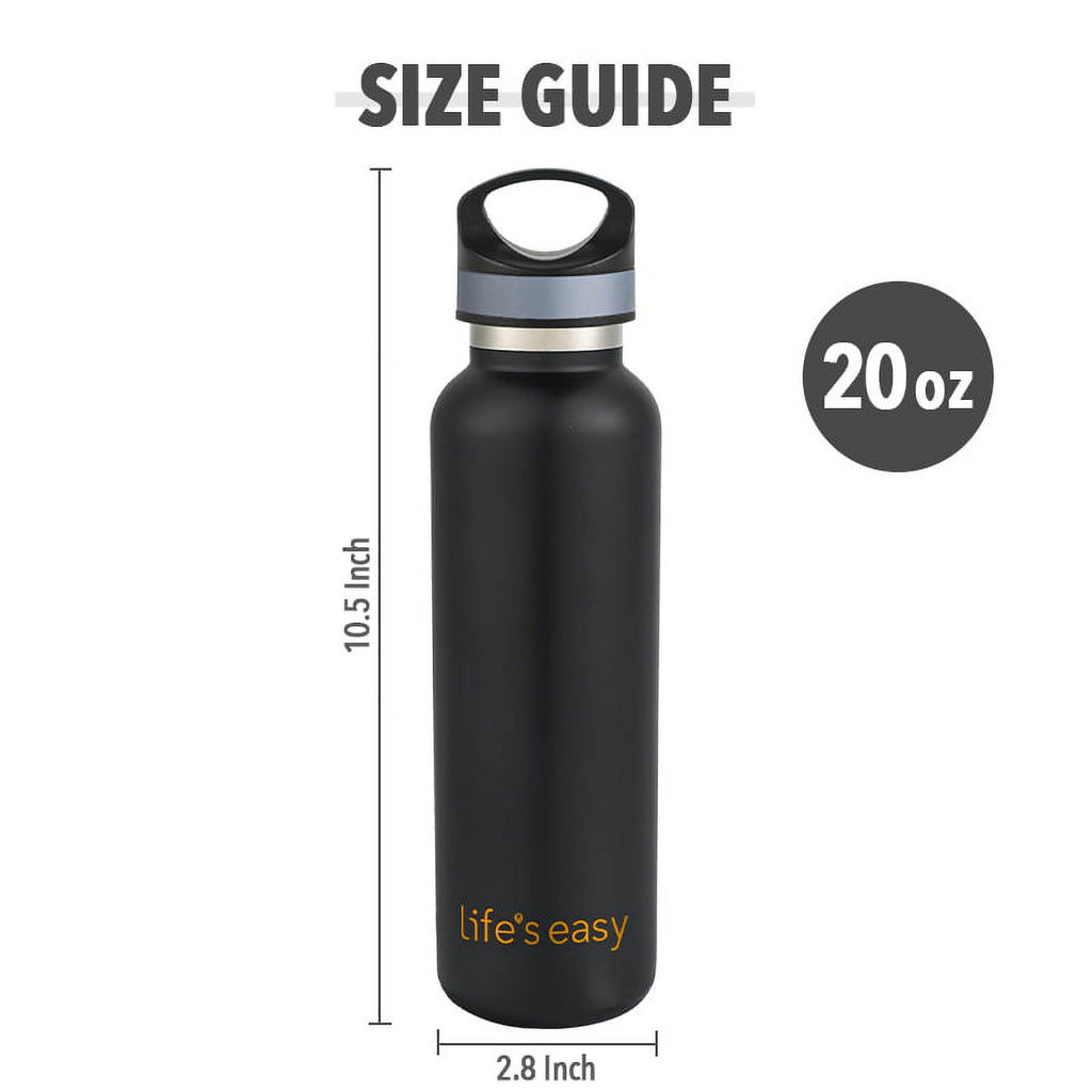 LIFE'S EASY 20 oz. Sports Insulated Water Bottle with Lid. Stainless Steel Vacuum Double Wall Thermo for Modern Hot and Cold Drinks, Simple Metal Hydro Canteen for Travel Men and Women (White)