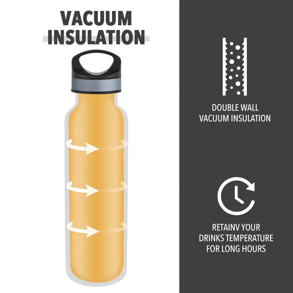LIFE'S EASY 20 oz. Sports Insulated Water Bottle with Lid. Stainless Steel Vacuum Double Wall Thermo for Modern Hot and Cold Drinks, Simple Metal Hydro Canteen for Travel Men and Women (White)