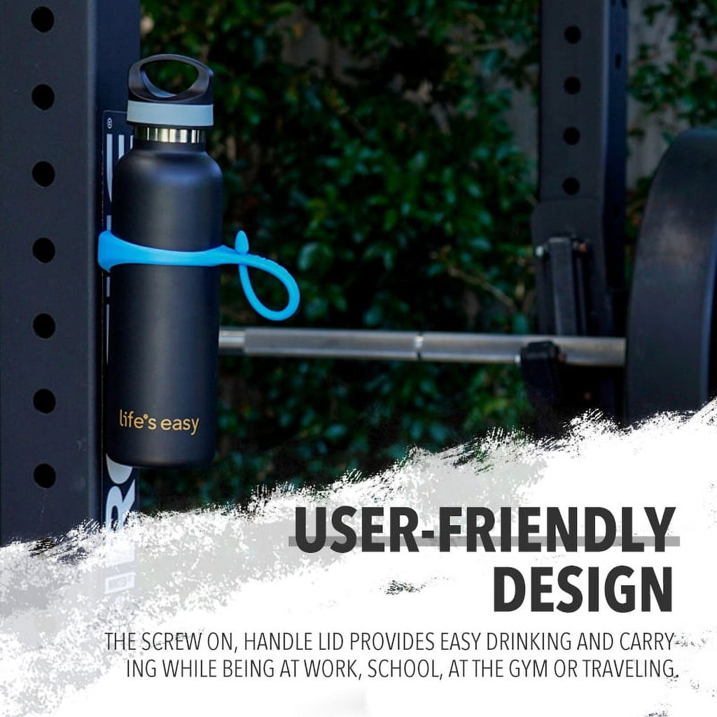 LIFE'S EASY 20 oz. Sports Insulated Water Bottle with Lid. Stainless Steel Vacuum Double Wall Thermo for Modern Hot and Cold Drinks, Simple Metal Hydro Canteen for Travel Men and Women (White)
