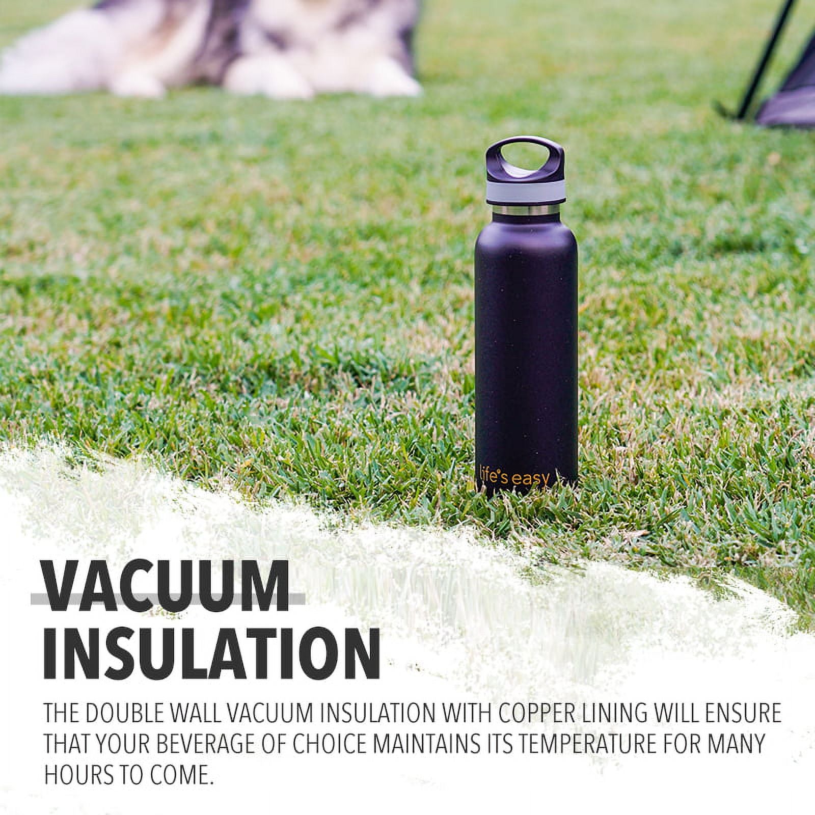 LIFE'S EASY 20 oz. Sports Insulated Water Bottle with Lid. Stainless Steel Vacuum Double Wall Thermo for Modern Hot and Cold Drinks, Simple Metal Hydro Canteen for Travel Men and Women (White)