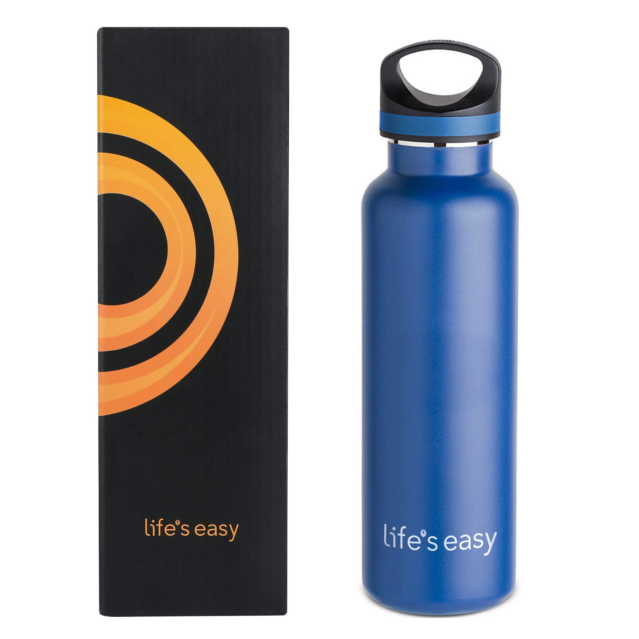 LIFE'S EASY 20 oz. Sports Insulated Water Bottle with Lid. Stainless Steel Vacuum Double Wall Thermo for Modern Hot and Cold Drinks, Simple Metal Hydro Canteen for Travel Men and Women (White)