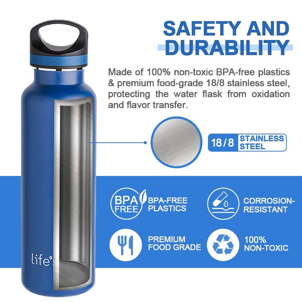 LIFE'S EASY 20 oz. Sports Insulated Water Bottle with Lid. Stainless Steel Vacuum Double Wall Thermo for Modern Hot and Cold Drinks, Simple Metal Hydro Canteen for Travel Men and Women (White)