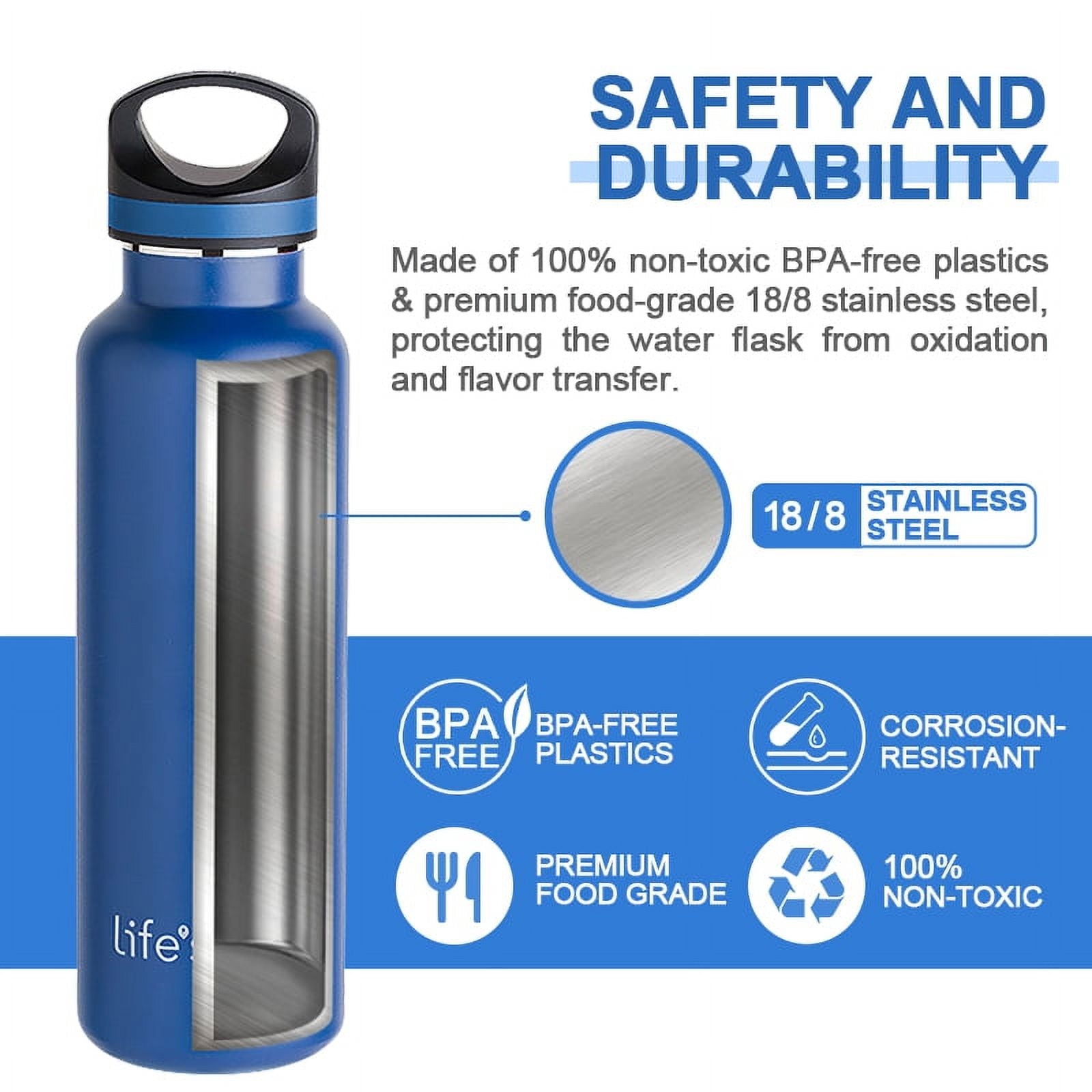 LIFE'S EASY 20 oz. Sports Insulated Water Bottle with Lid. Stainless Steel Vacuum Double Wall Thermo for Modern Hot and Cold Drinks, Simple Metal Hydro Canteen for Travel Men and Women (White)