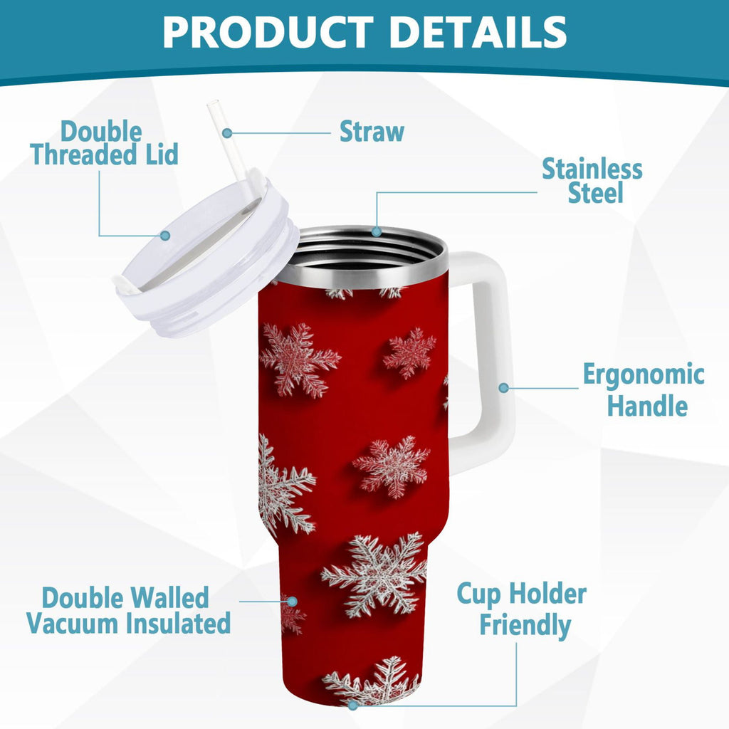 30 oz Insulated Stainless Steel Tumbler Double Wall Stainless Steel Tumbler with 2-Way Drinking Red and White Snowflakes