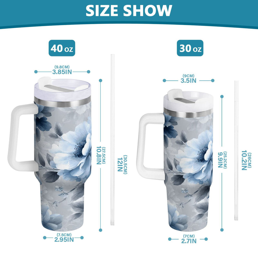40 oz Insulated Stainless Steel Tumbler Double Wall Stainless Steel Tumbler with 2-Way Drinking White Floral Pattern