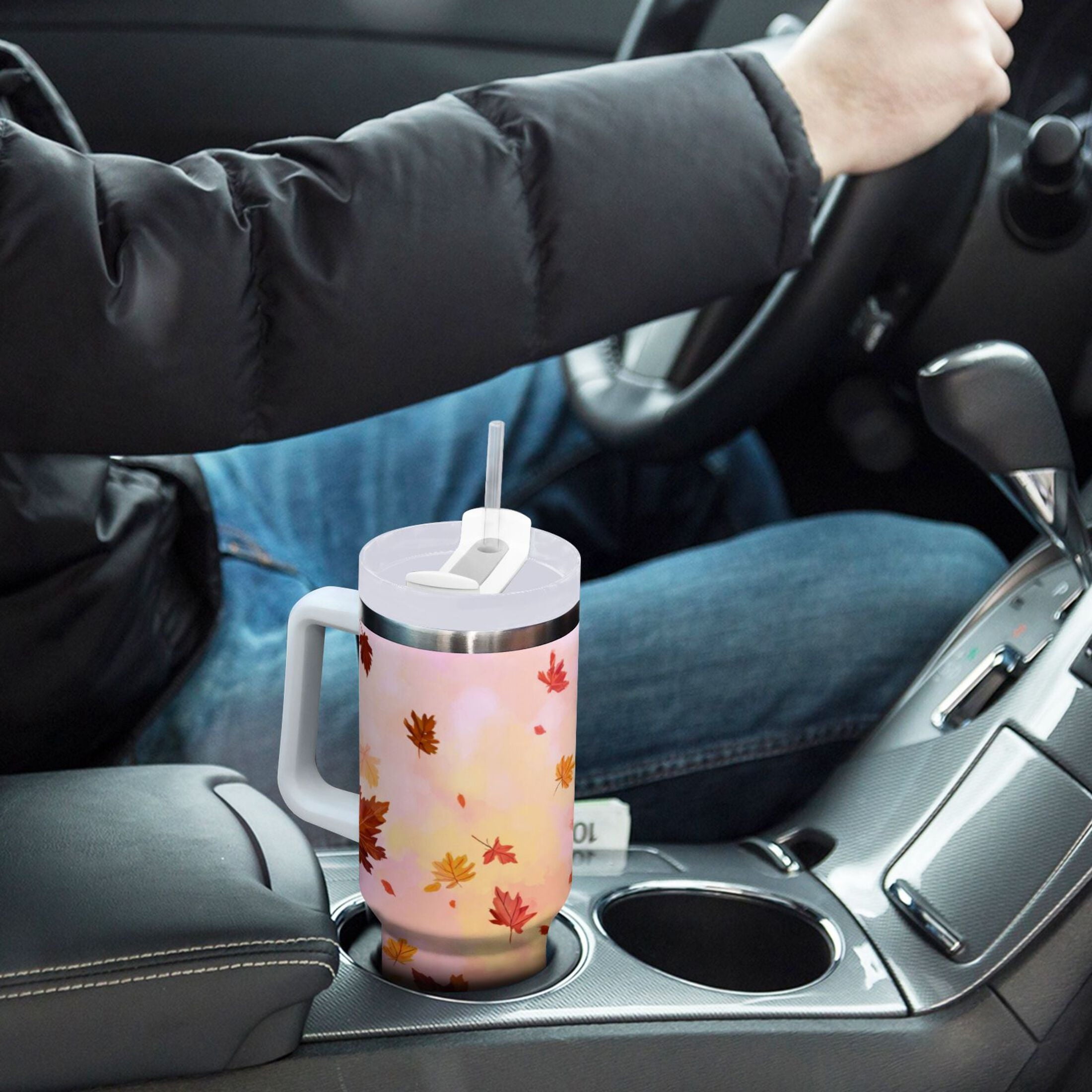 30 oz Insulated Stainless Steel Tumbler Double Wall Stainless Steel Tumbler with 2-Way Drinking Autumn Leaves Falling