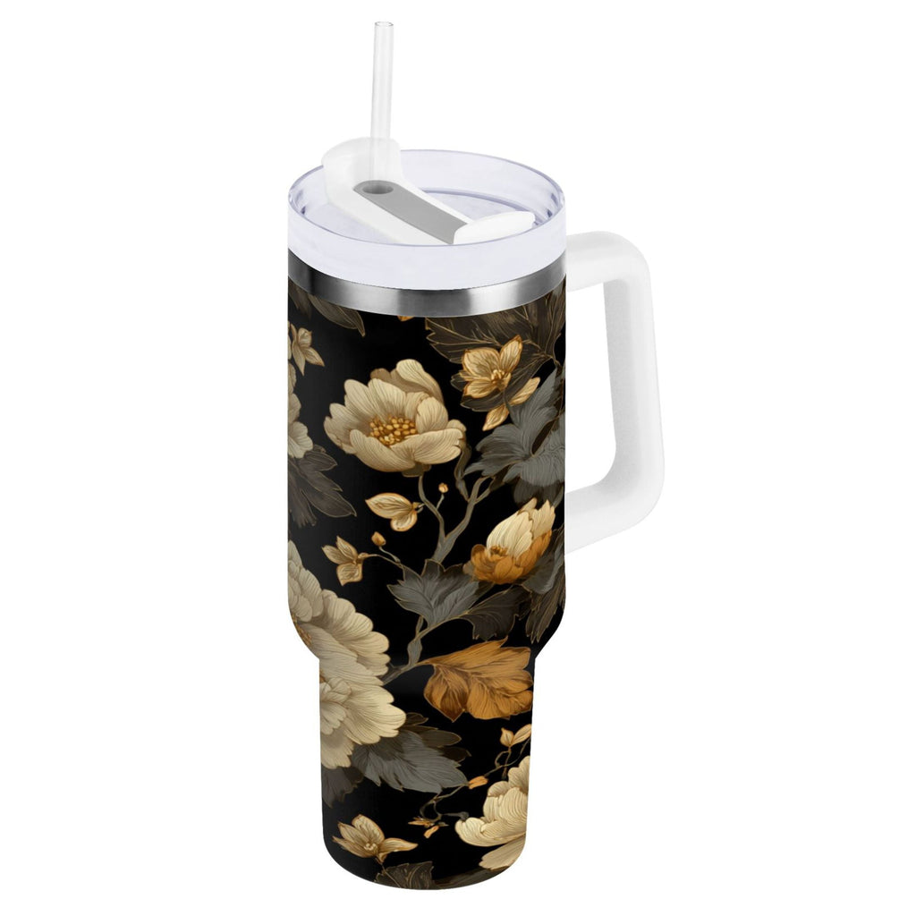 30 oz Insulated Stainless Steel Tumbler Double Wall Stainless Steel Tumbler with 2-Way Drinking Elegant Beige Floral