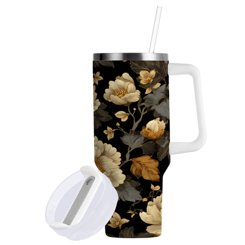30 oz Insulated Stainless Steel Tumbler Double Wall Stainless Steel Tumbler with 2-Way Drinking Elegant Beige Floral