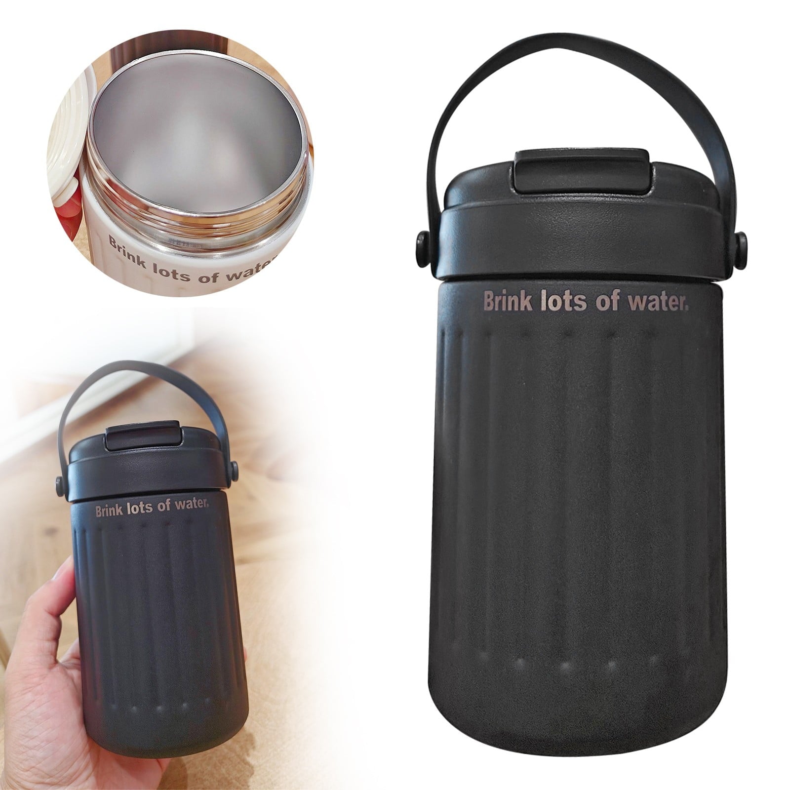 BinKFF Simple Modern Travel Coffee Mug, Insulated Coffee Tumblers with Lid, Double Walled Iced Travel Coffee Mug for Woman and Man Stainless Steel Tumbler with Handle