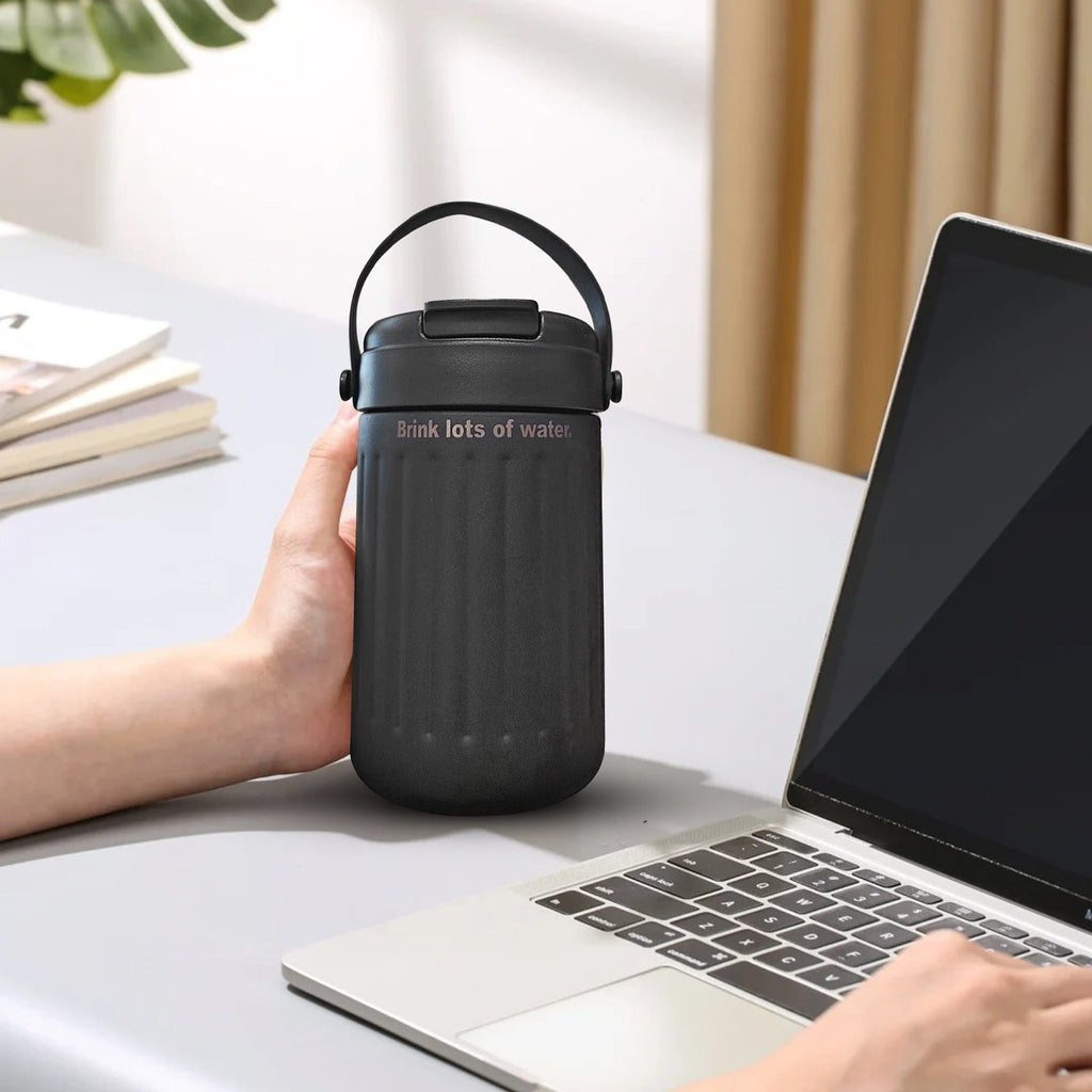 BinKFF Simple Modern Travel Coffee Mug, Insulated Coffee Tumblers with Lid, Double Walled Iced Travel Coffee Mug for Woman and Man Stainless Steel Tumbler with Handle