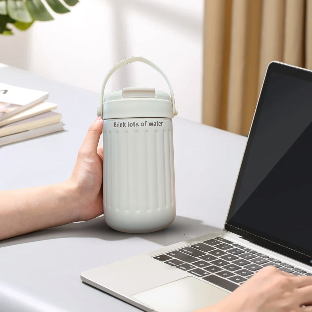 BinKFF Simple Modern Travel Coffee Mug, Insulated Coffee Tumblers with Lid, Double Walled Iced Travel Coffee Mug for Woman and Man Stainless Steel Tumbler with Handle