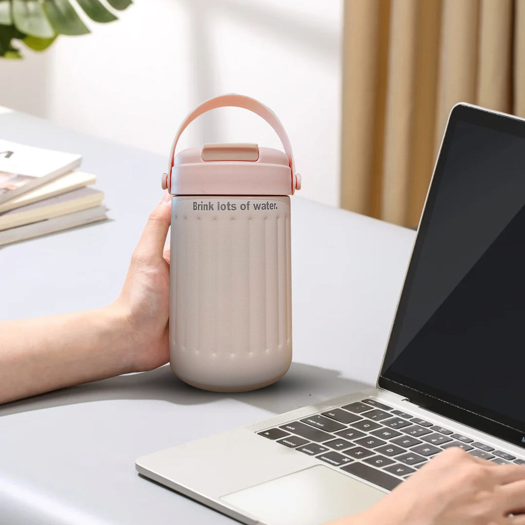 BinKFF Simple Modern Travel Coffee Mug, Insulated Coffee Tumblers with Lid, Double Walled Iced Travel Coffee Mug for Woman and Man Stainless Steel Tumbler with Handle
