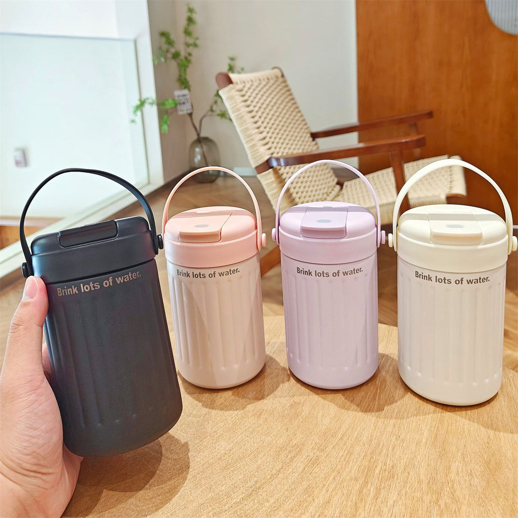 BinKFF Simple Modern Travel Coffee Mug, Insulated Coffee Tumblers with Lid, Double Walled Iced Travel Coffee Mug for Woman and Man Stainless Steel Tumbler with Handle