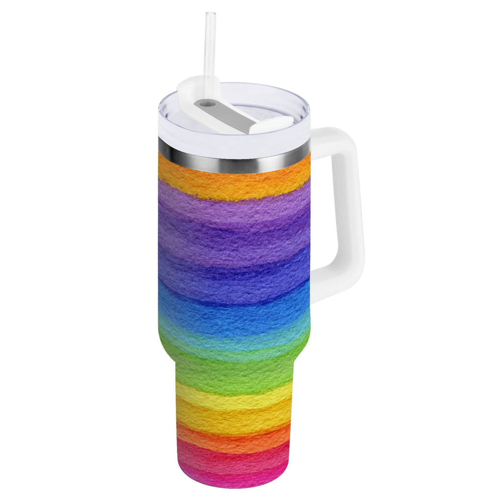 30 oz Insulated Stainless Steel Tumbler Double Wall Stainless Steel Tumbler with 2-Way Drinking Watercolor Rainbow Colors