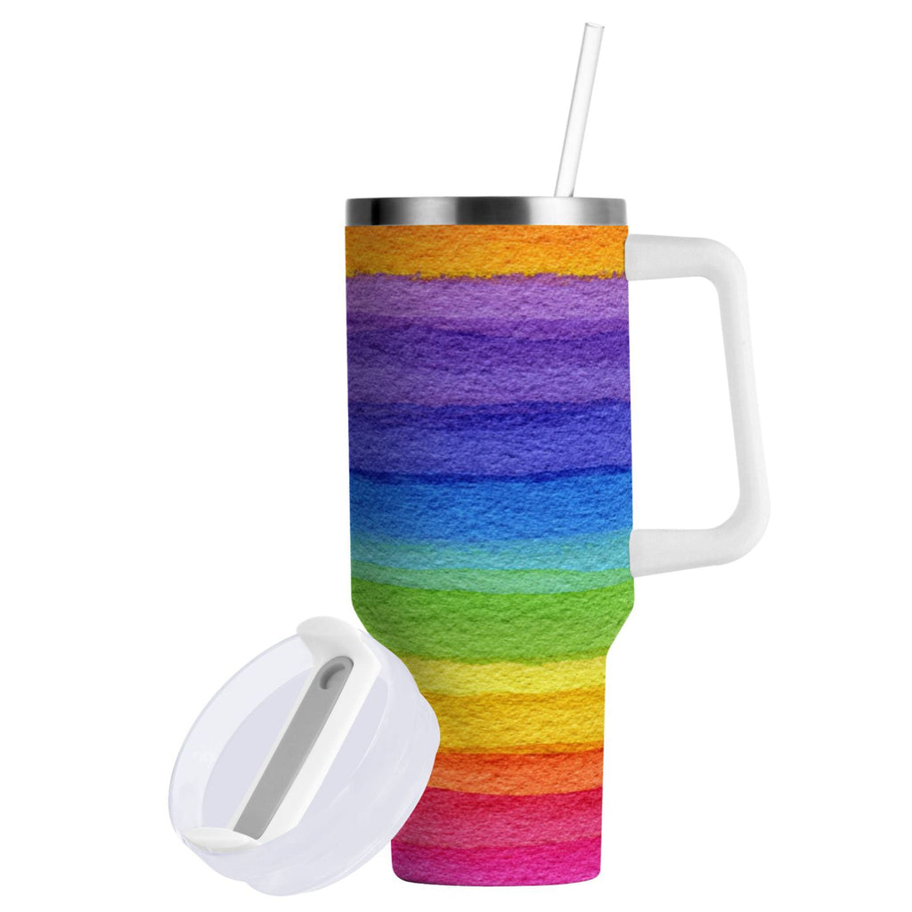 30 oz Insulated Stainless Steel Tumbler Double Wall Stainless Steel Tumbler with 2-Way Drinking Watercolor Rainbow Colors