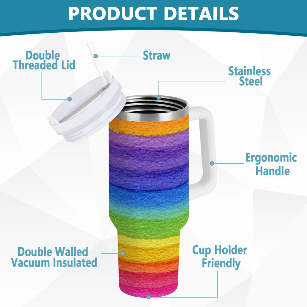 30 oz Insulated Stainless Steel Tumbler Double Wall Stainless Steel Tumbler with 2-Way Drinking Watercolor Rainbow Colors
