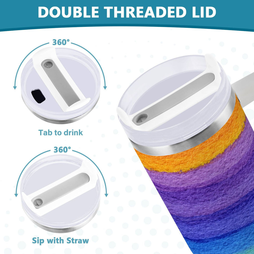 30 oz Insulated Stainless Steel Tumbler Double Wall Stainless Steel Tumbler with 2-Way Drinking Watercolor Rainbow Colors