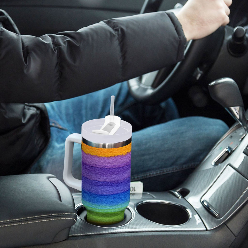 30 oz Insulated Stainless Steel Tumbler Double Wall Stainless Steel Tumbler with 2-Way Drinking Watercolor Rainbow Colors