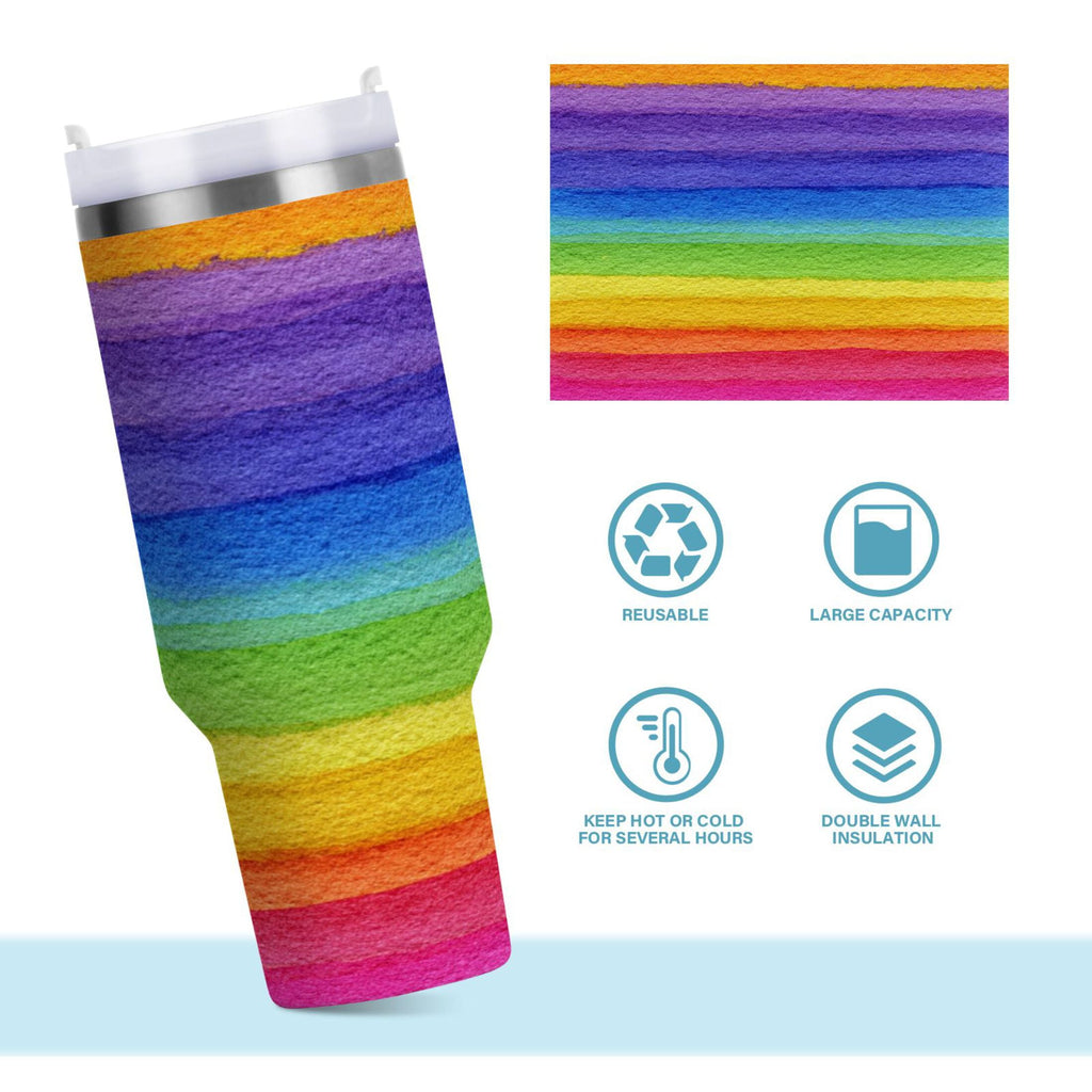 30 oz Insulated Stainless Steel Tumbler Double Wall Stainless Steel Tumbler with 2-Way Drinking Watercolor Rainbow Colors