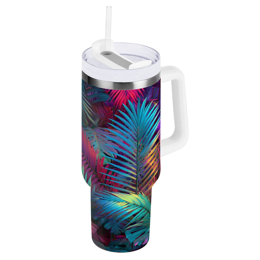 30 oz Insulated Stainless Steel Tumbler Double Wall Stainless Steel Tumbler with 2-Way Drinking Vibrant and Shimmering Jungle