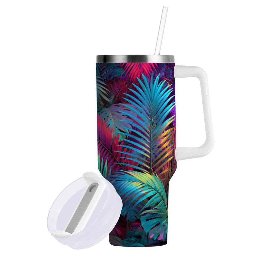 30 oz Insulated Stainless Steel Tumbler Double Wall Stainless Steel Tumbler with 2-Way Drinking Vibrant and Shimmering Jungle