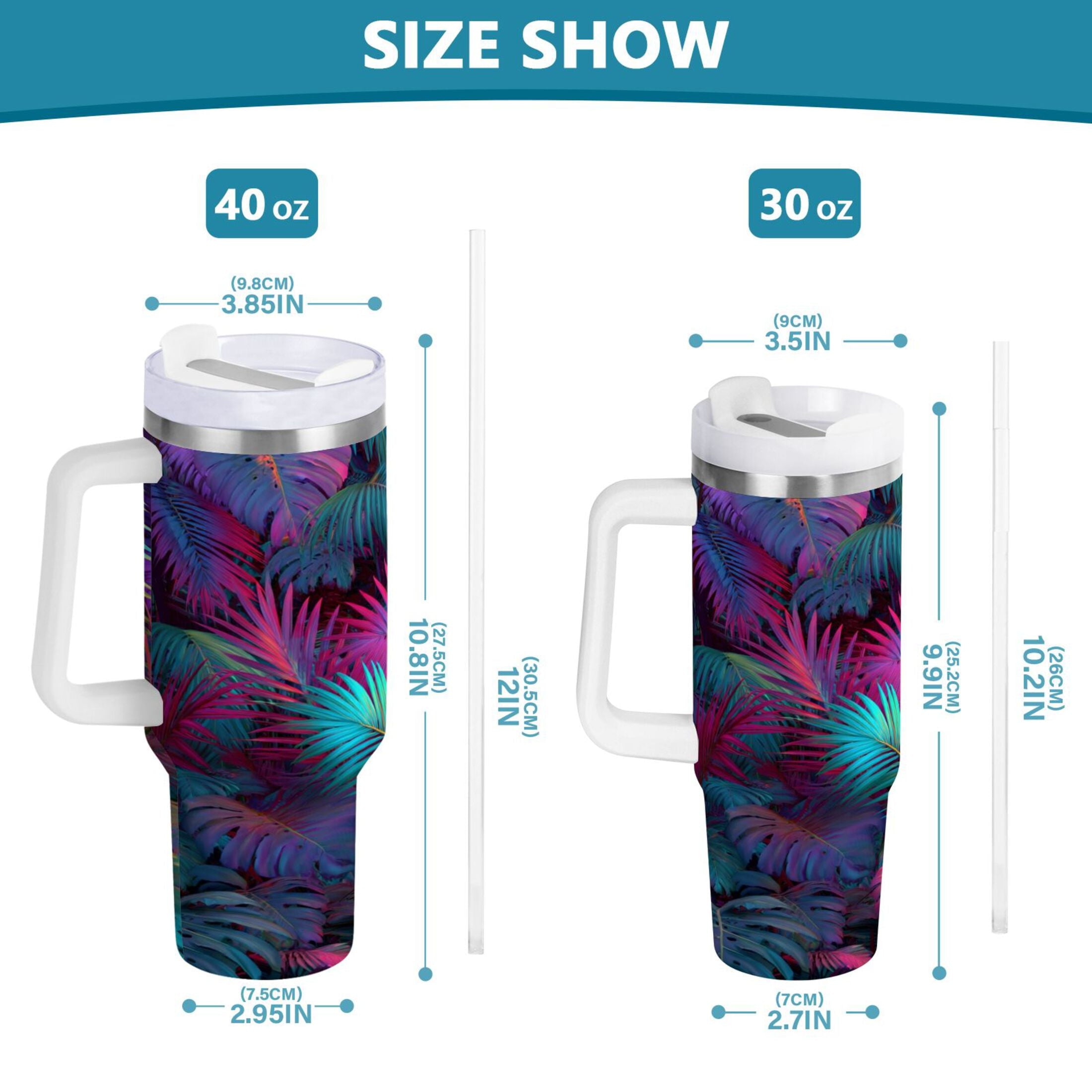 30 oz Insulated Stainless Steel Tumbler Double Wall Stainless Steel Tumbler with 2-Way Drinking Vibrant and Shimmering Jungle