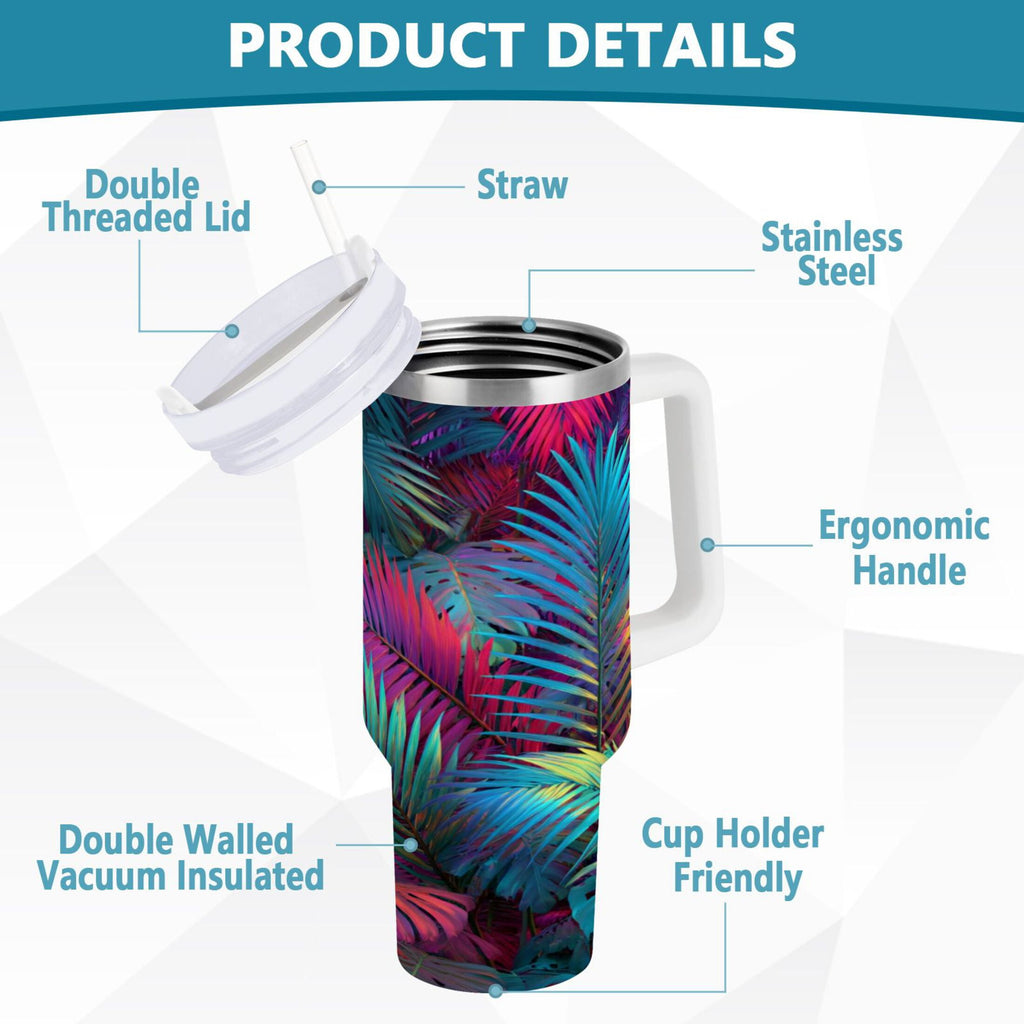 30 oz Insulated Stainless Steel Tumbler Double Wall Stainless Steel Tumbler with 2-Way Drinking Vibrant and Shimmering Jungle