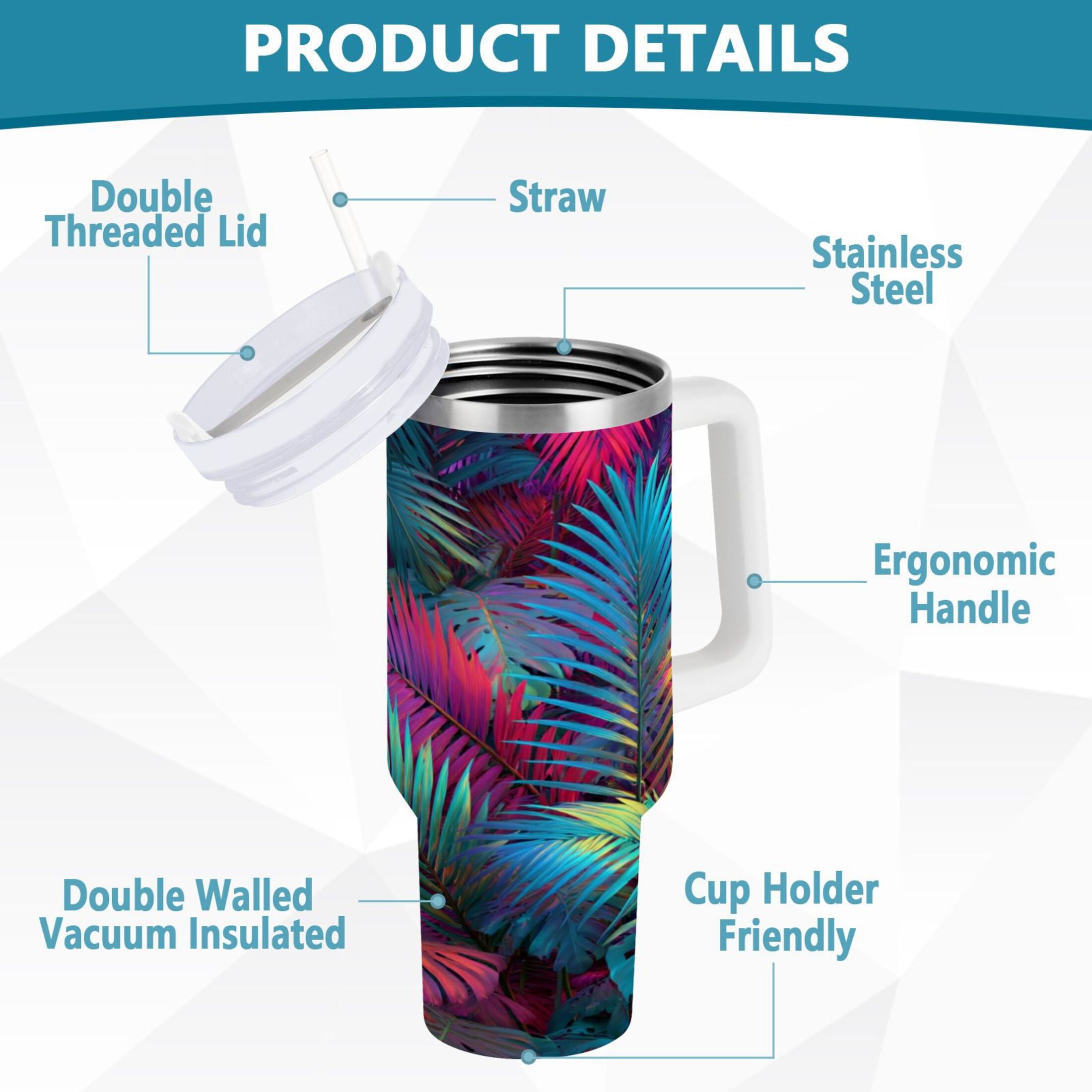 30 oz Insulated Stainless Steel Tumbler Double Wall Stainless Steel Tumbler with 2-Way Drinking Vibrant and Shimmering Jungle