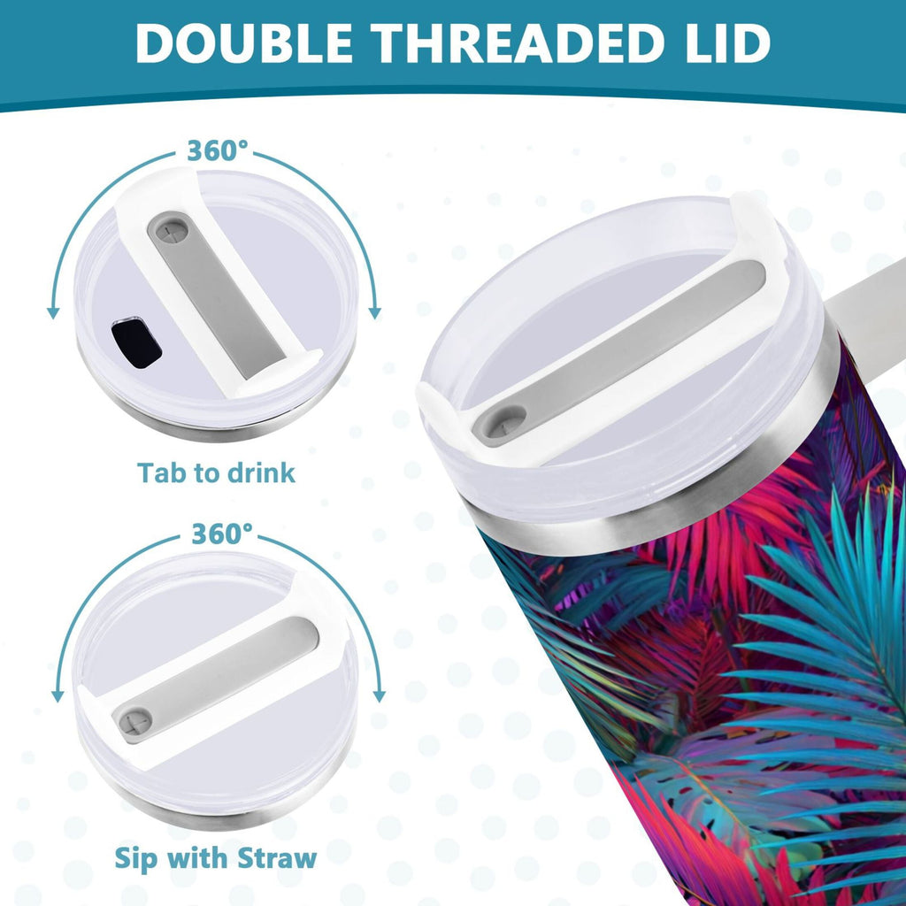 30 oz Insulated Stainless Steel Tumbler Double Wall Stainless Steel Tumbler with 2-Way Drinking Vibrant and Shimmering Jungle