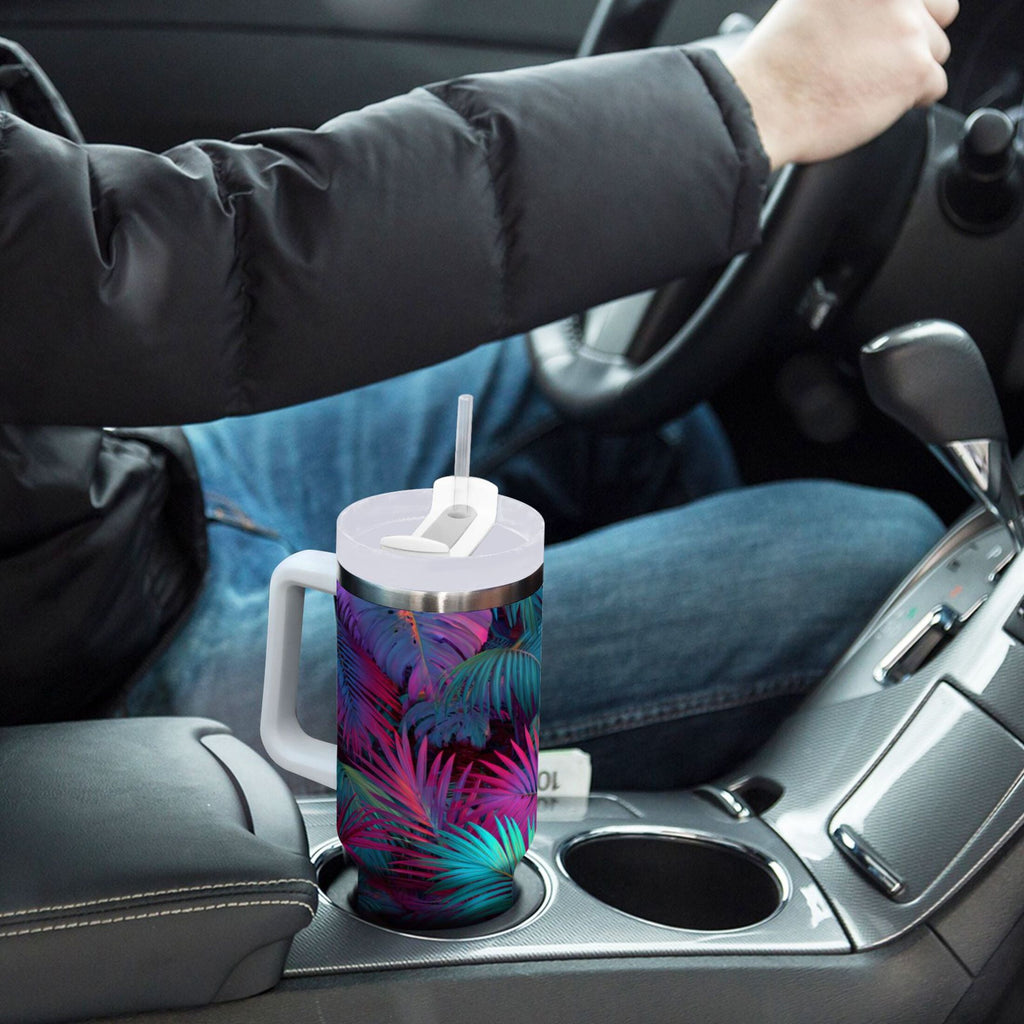 30 oz Insulated Stainless Steel Tumbler Double Wall Stainless Steel Tumbler with 2-Way Drinking Vibrant and Shimmering Jungle
