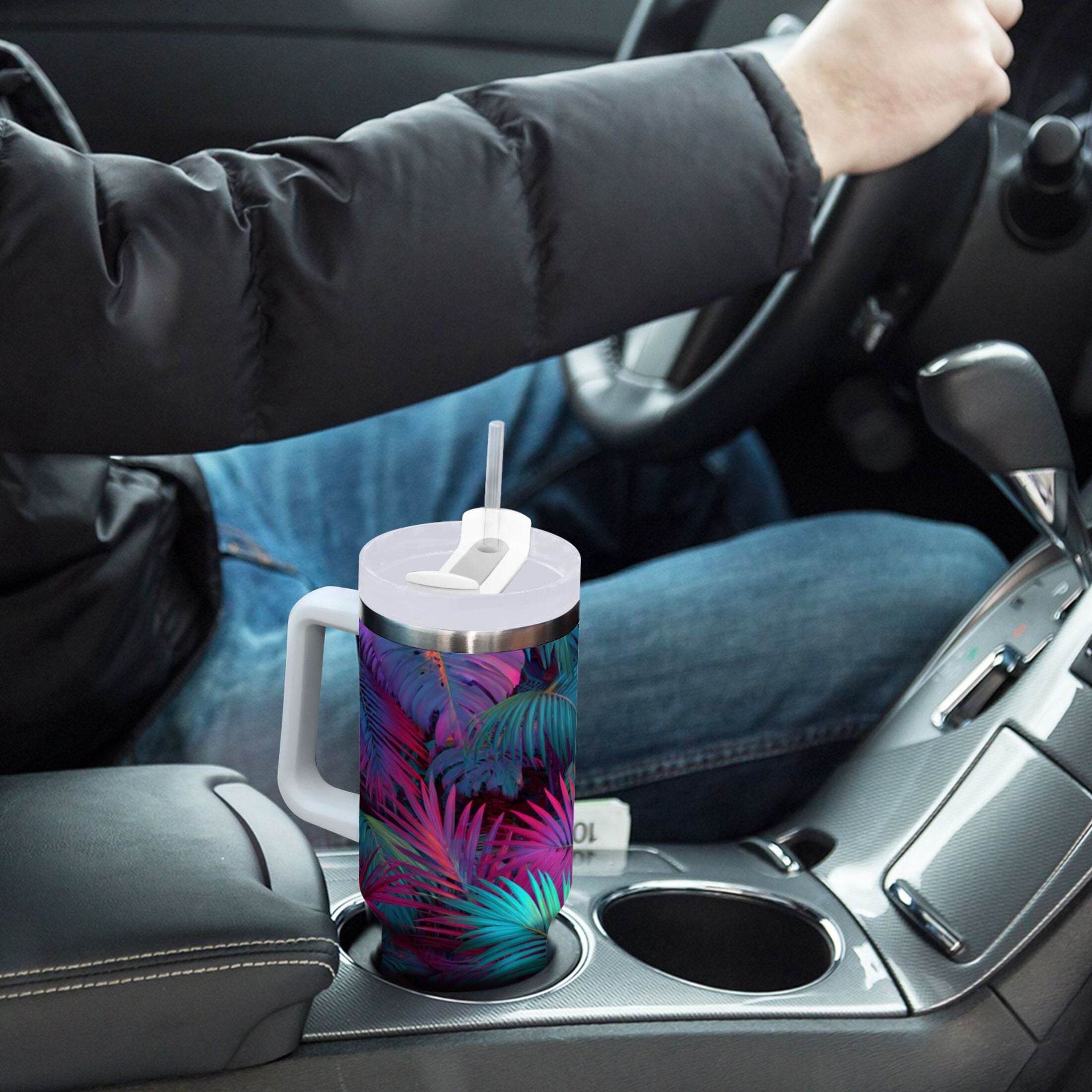 30 oz Insulated Stainless Steel Tumbler Double Wall Stainless Steel Tumbler with 2-Way Drinking Vibrant and Shimmering Jungle