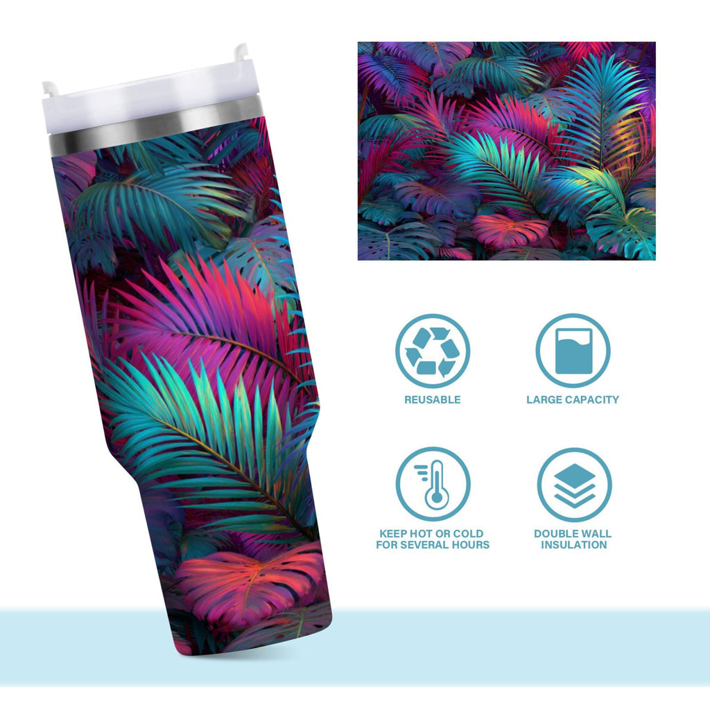 30 oz Insulated Stainless Steel Tumbler Double Wall Stainless Steel Tumbler with 2-Way Drinking Vibrant and Shimmering Jungle