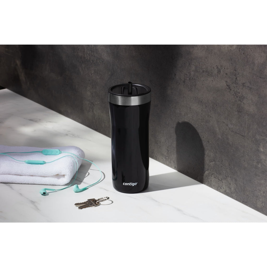 Contigo Streeterville Stainless Steel Tumbler with Plastic Straw and Splash-Proof Lid, Licorice, 32 fl. oz