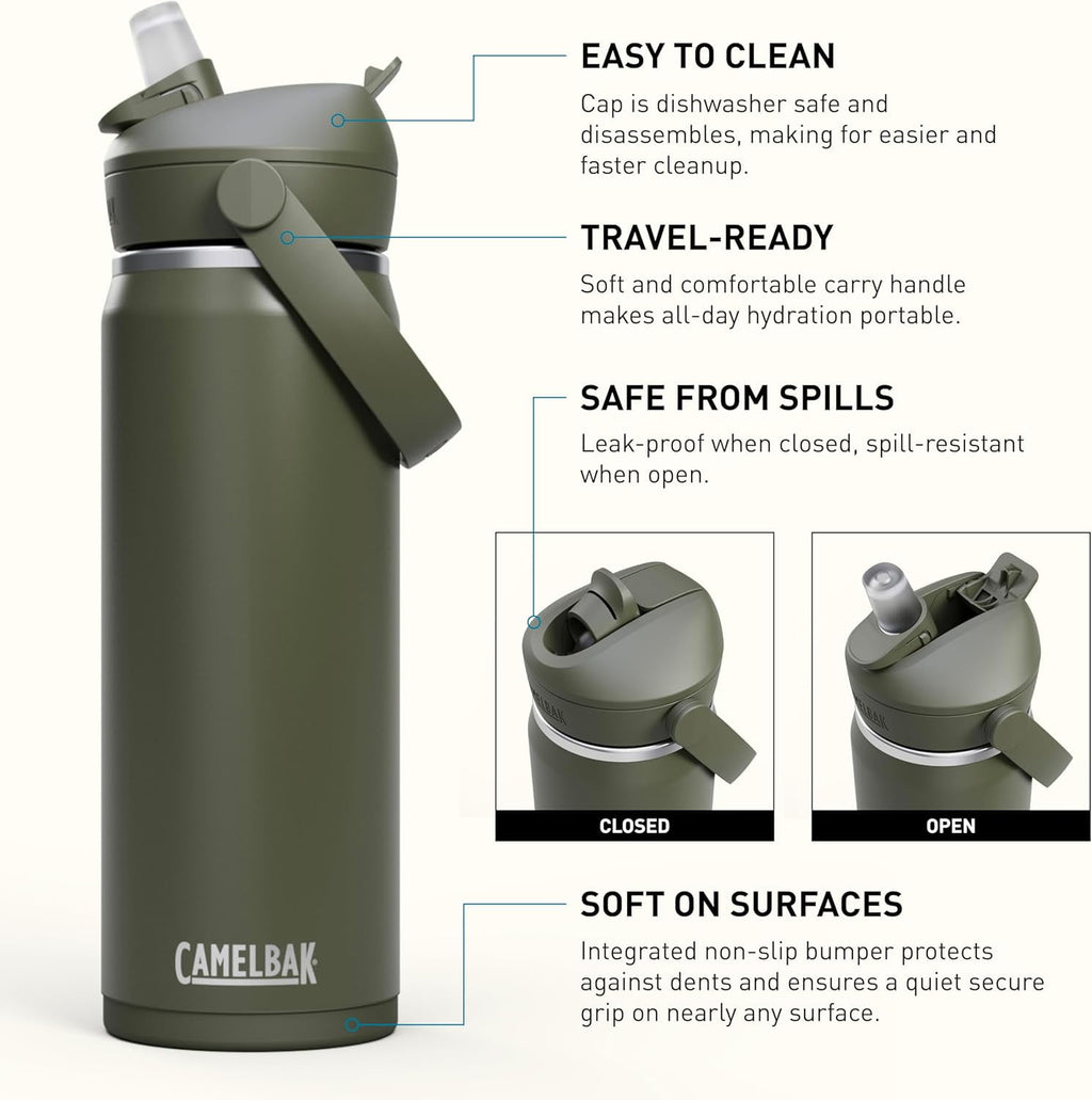 CamelBak Thrive™ Flip Straw Insulated Stainless Steel Water Bottle, 20oz, Moss