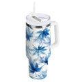 30 oz Insulated Stainless Steel Tumbler Double Wall Stainless Steel Tumbler with 2-Way Drinking Abstract Blue Maple Leaves