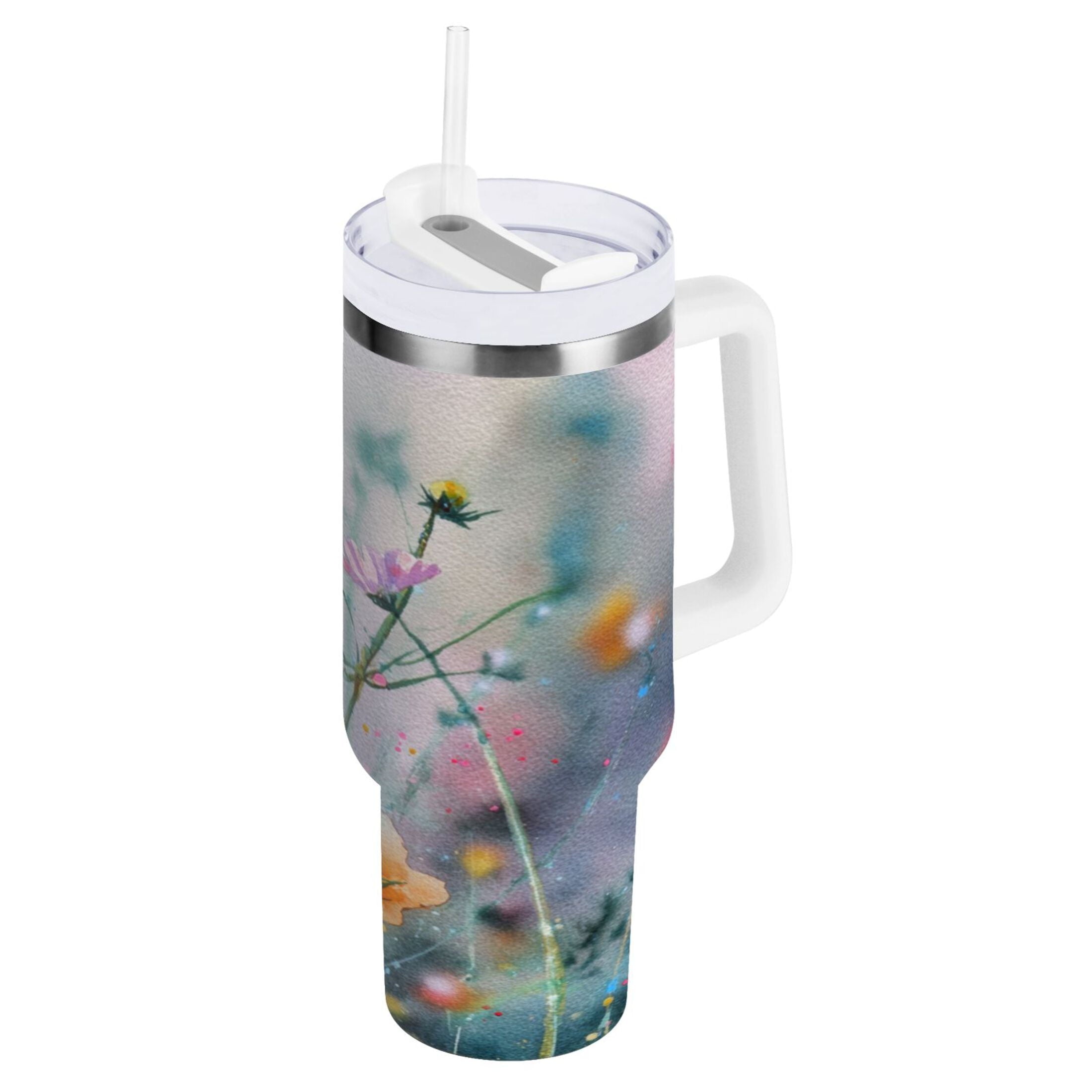 40 oz Insulated Stainless Steel Tumbler Double Wall Stainless Steel Tumbler with 2-Way Drinking Abstract Wildflowers